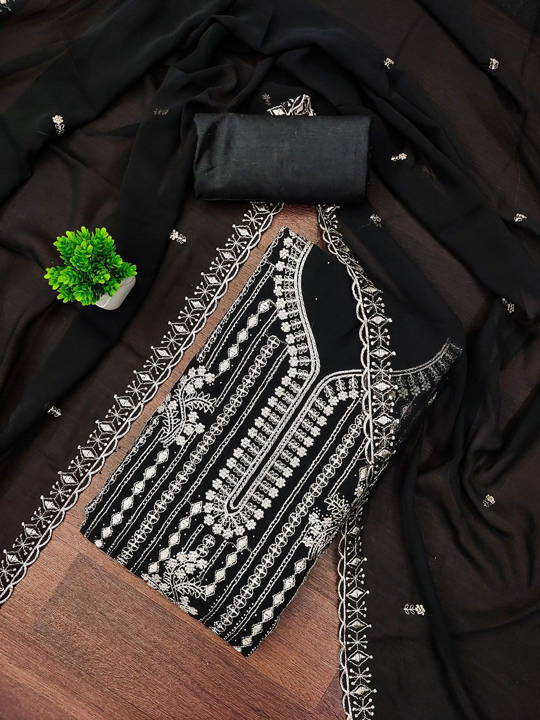 Panzora Floral Embroidered Sequinned Georgette Unstitched Dress Material-picture-21