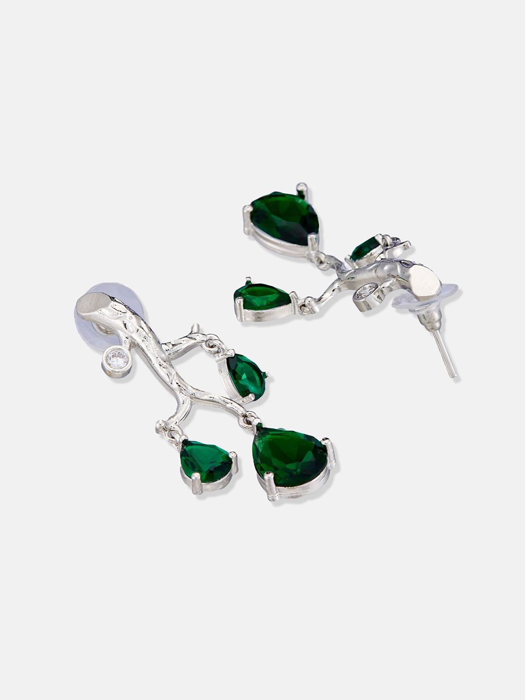 ATIBELLE Set Of 2 Silver-Plated Cubic Zirconia Studded Heart Shaped Drop Earrings