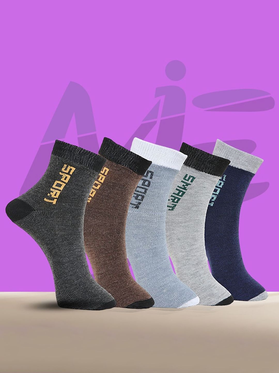 MJE Pack Of 5 Printed Mid Rise Ankle Length Socks-picture-44