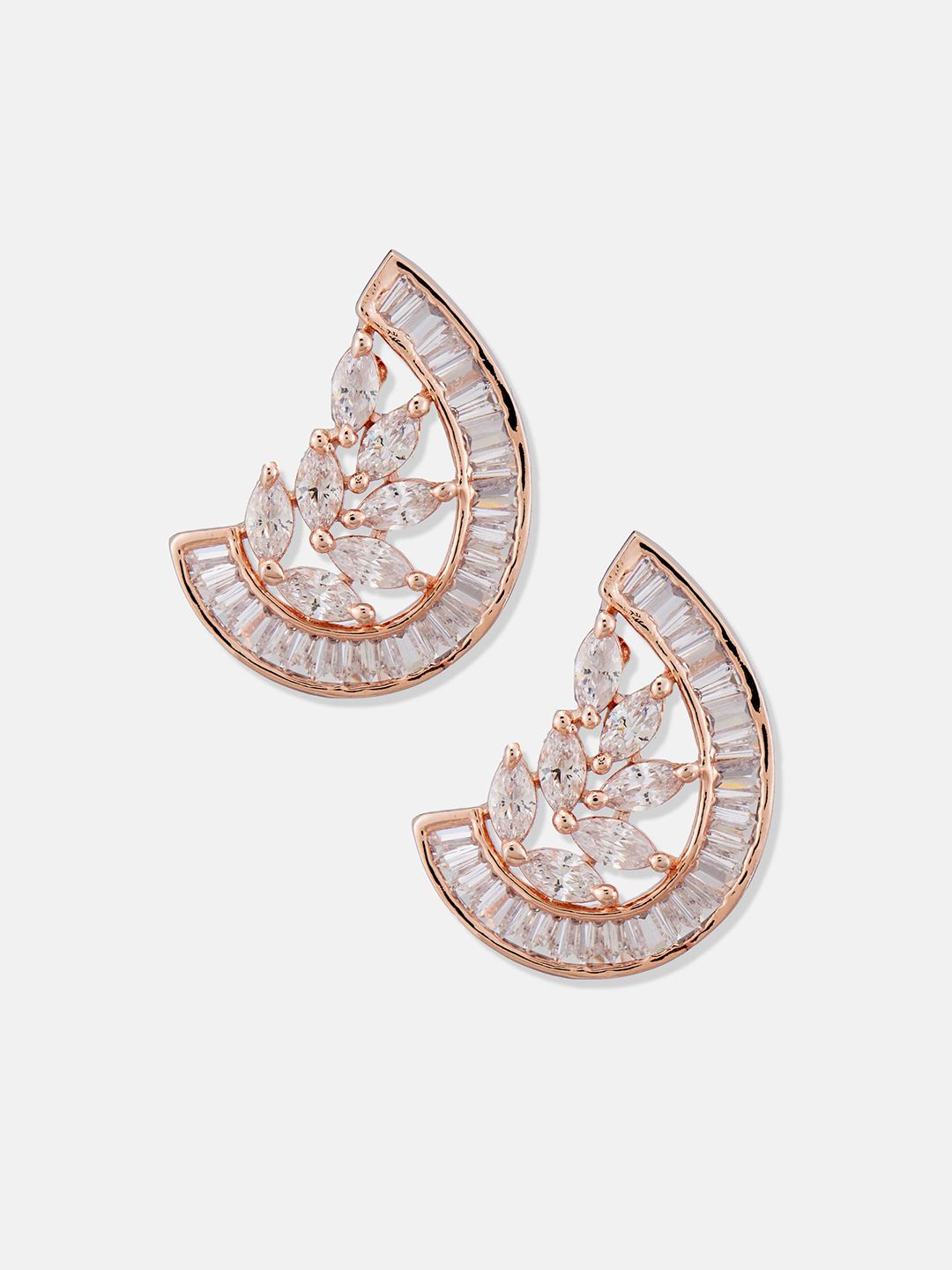 ATIBELLE Set Of 2 Rose Gold-Plated Cubic Zirconia Studded Crescent Shaped Studs