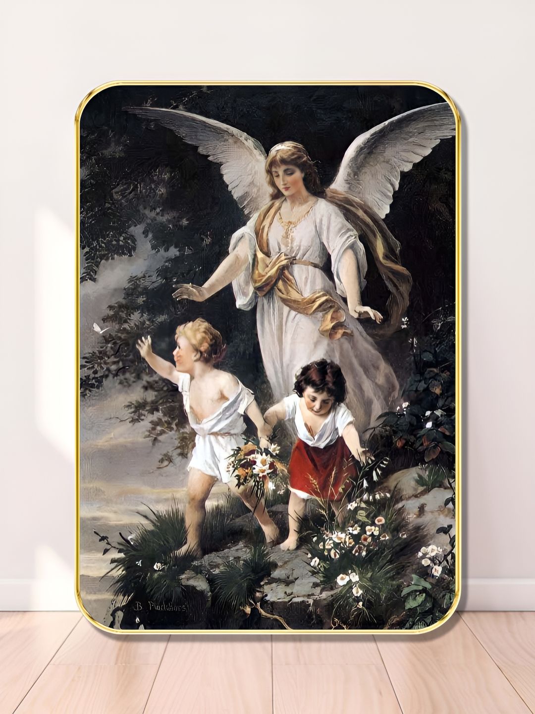 Livin'luxe Green & White Angel With Children Wood Wall Art-picture-27