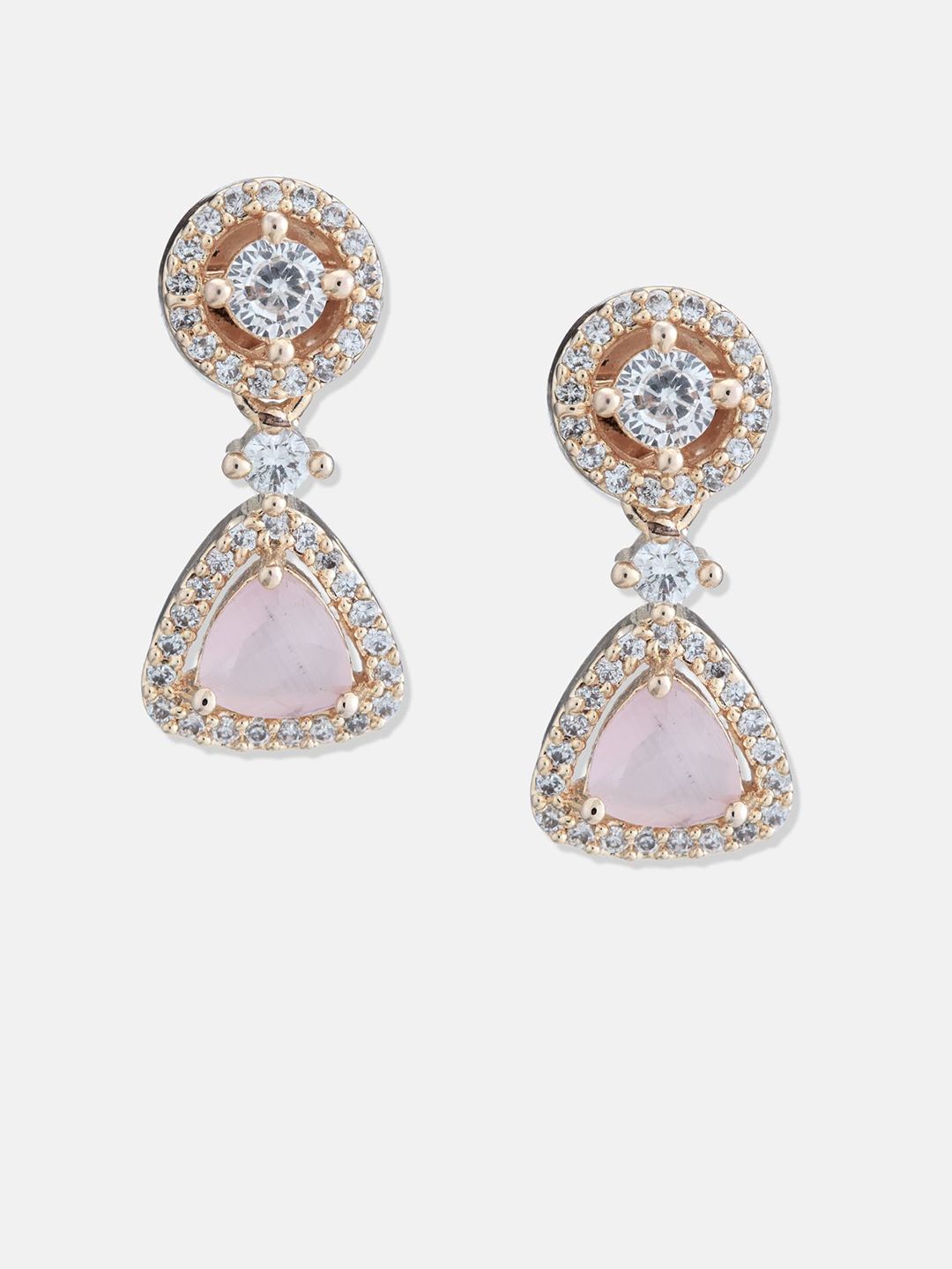 ATIBELLE Set Of 2 Gold-Plated Cubic Zirconia Studded Geometric Shaped Studs