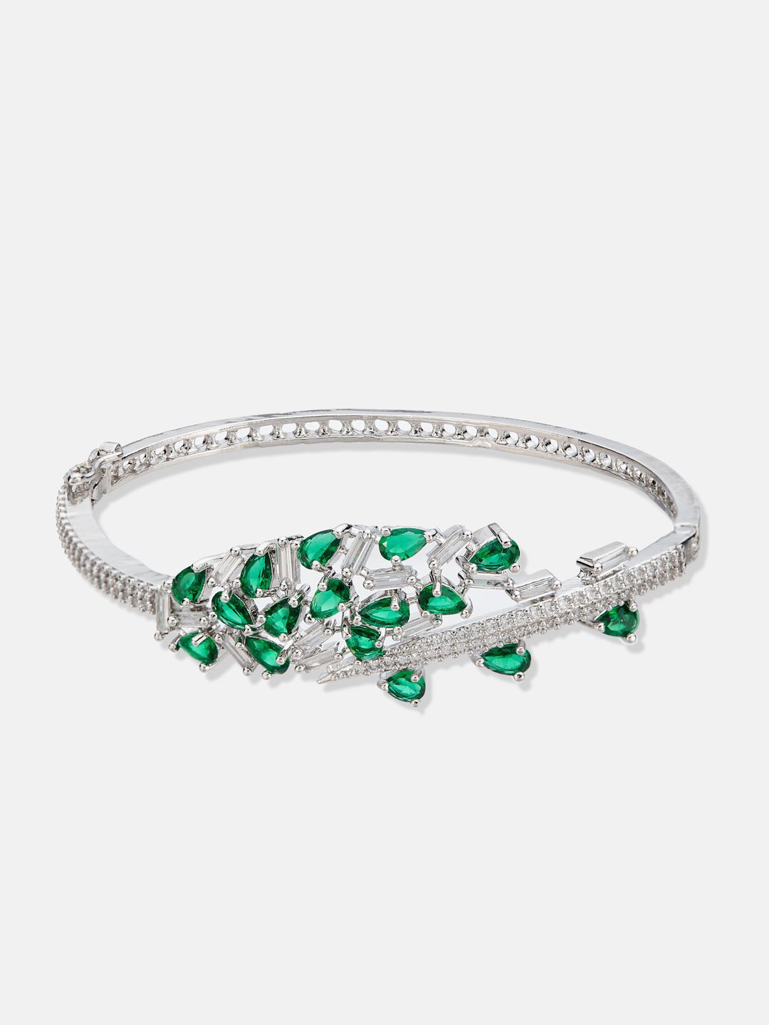 ATIBELLE Set Of 2 Brass Cubic Zirconia Silver-Plated Wraparound Bracelet