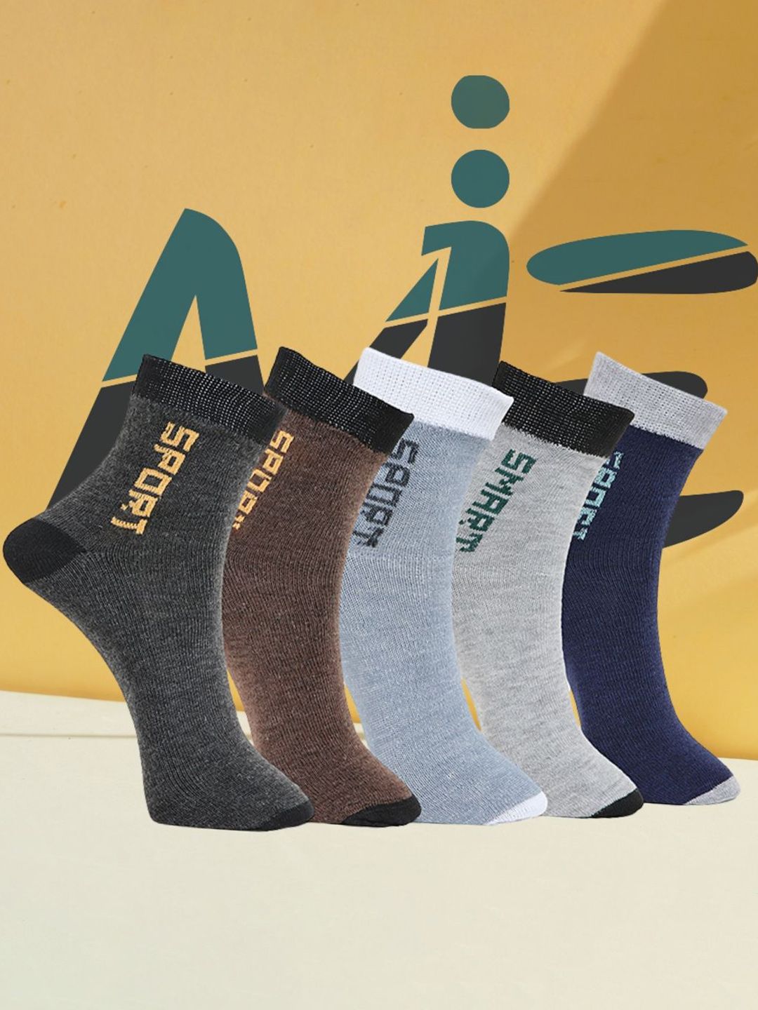 MJE Pack Of 5 Printed Mid Rise Ankle Length Socks-picture-37