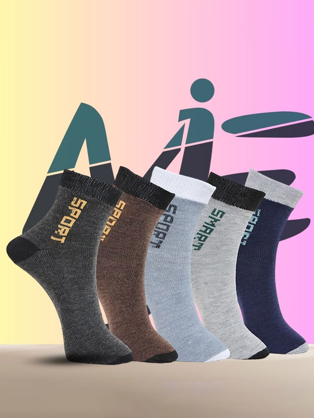 MJE Pack Of 5 Printed Mid Rise Ankle Length Socks-picture-36