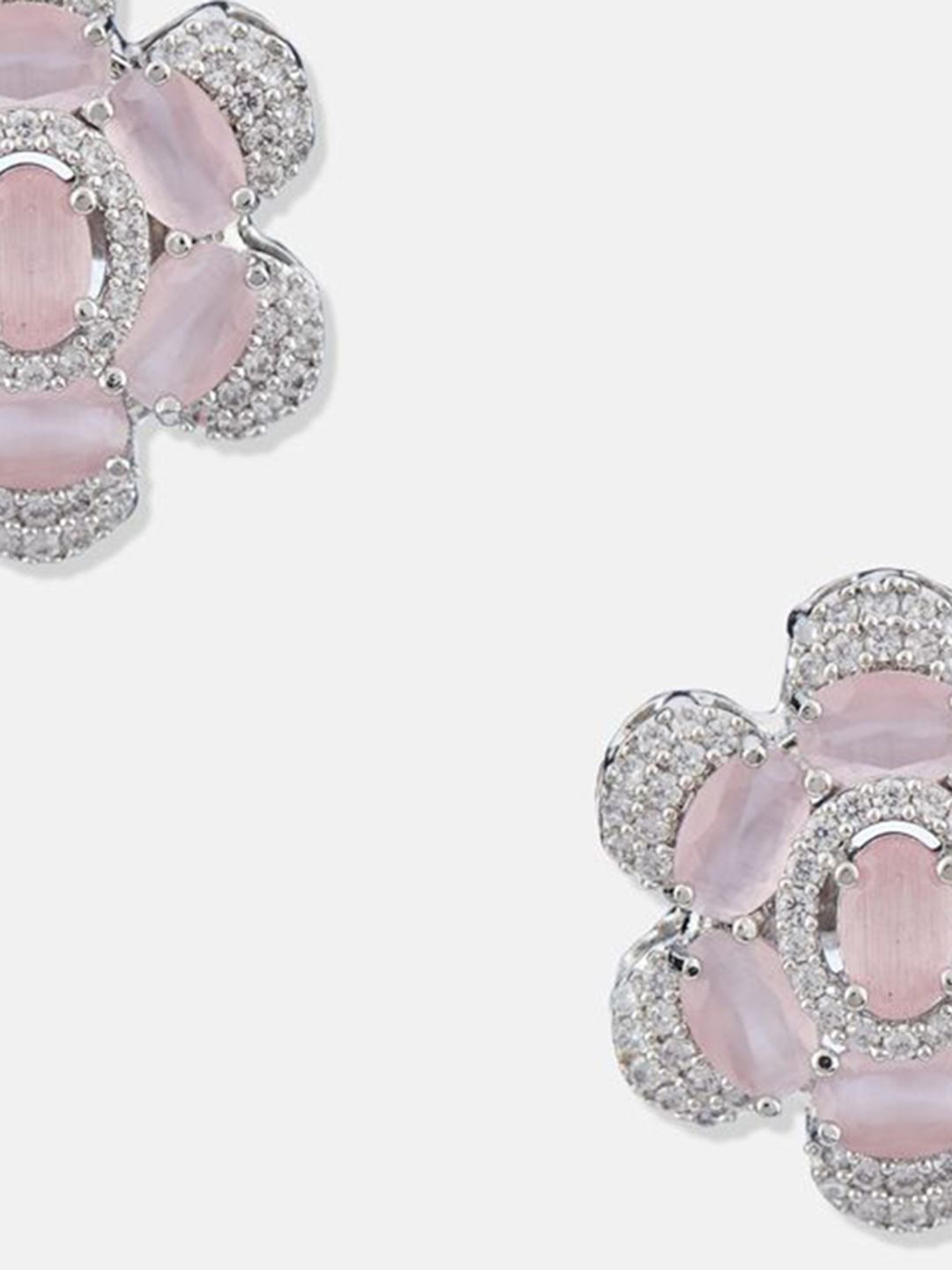 ATIBELLE Set Of 2 Silver-Plated Cubic Zirconia Studded Floral Shaped Studs