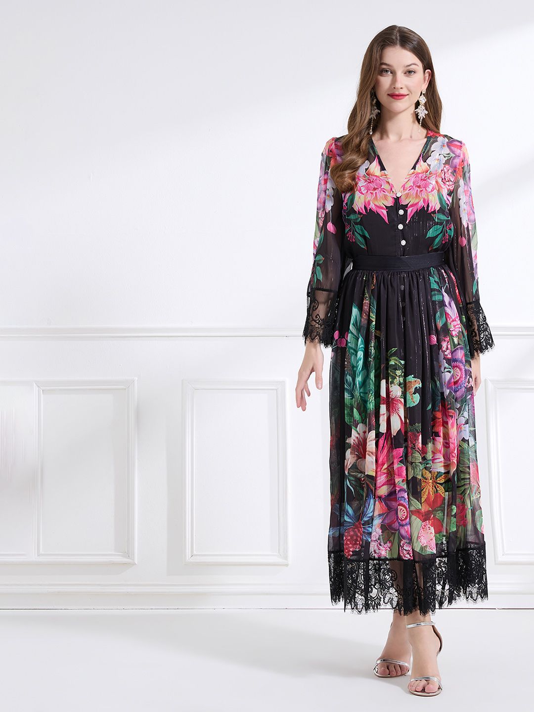 JC Collection Floral Printed V-Neck Top With Skirt Co-Ords-picture-29