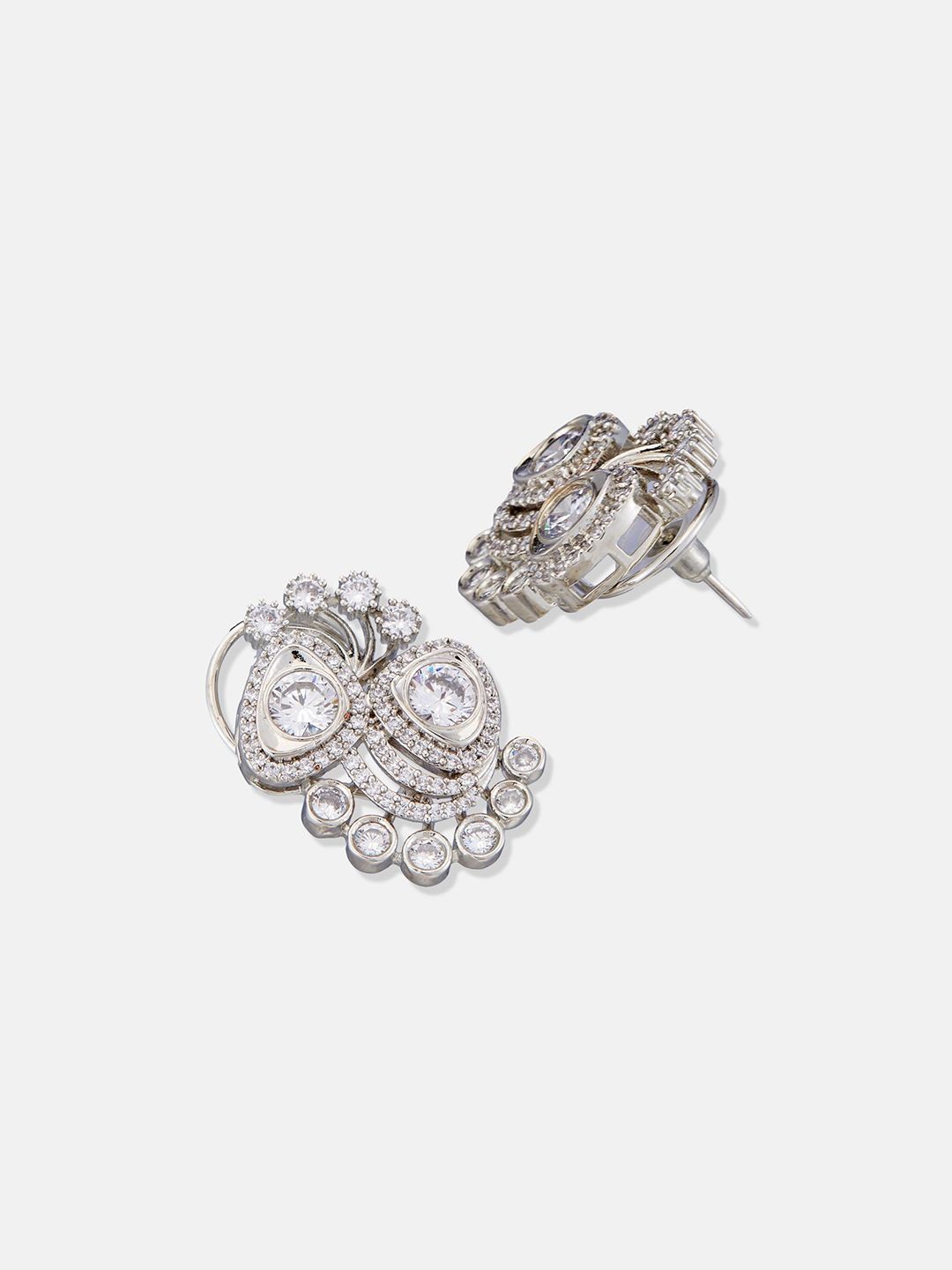 ATIBELLE Set Of 2 Silver-Plated Cubic Zirconia Studded Floral Shaped Studs