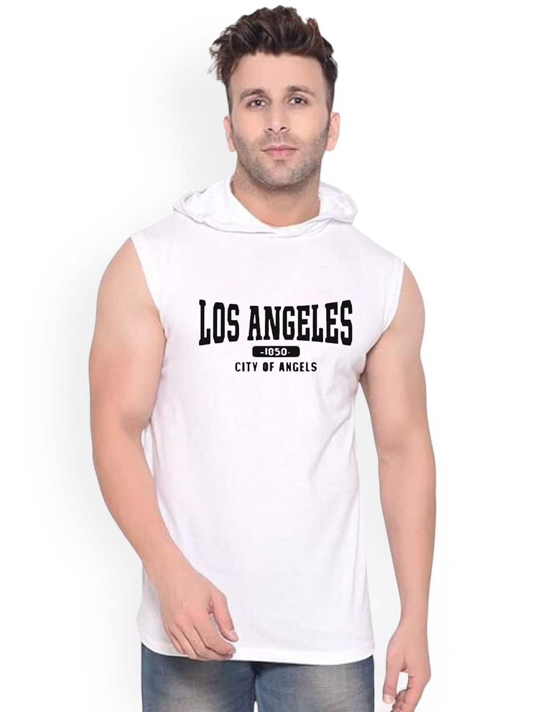 Fashnobic Los Angeles Printed Hooded Gym Vest - K__Print-165_gym_vest White M-picture-37