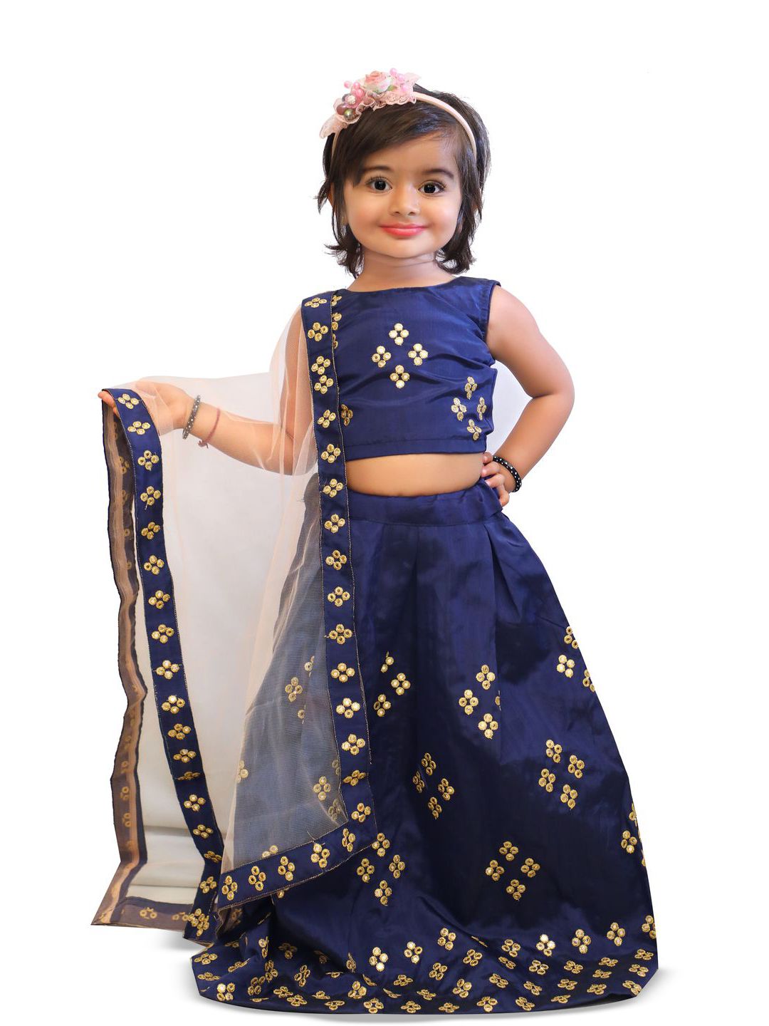 Tejam Girls Mirror Work Tie and Dye Ready to Wear Lehenga & Blouse With Dupatta-image-46