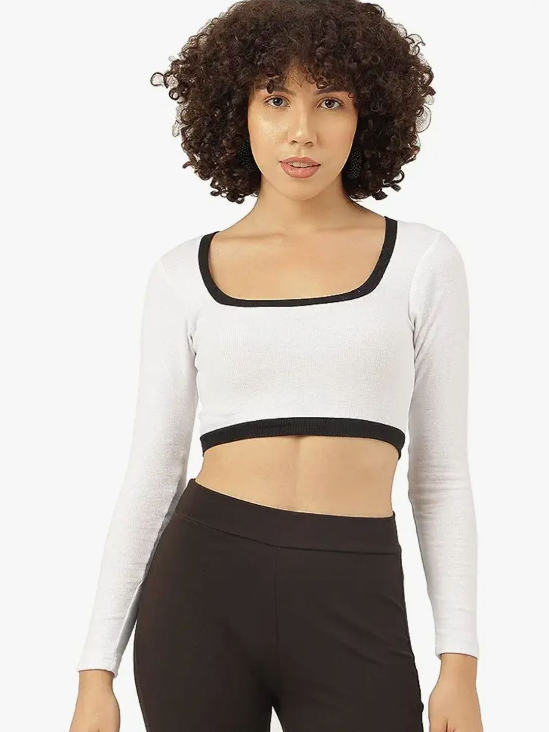ZEROZABAR Women Cotton Square Neck Ribbed Fitted Crop Top-picture-12