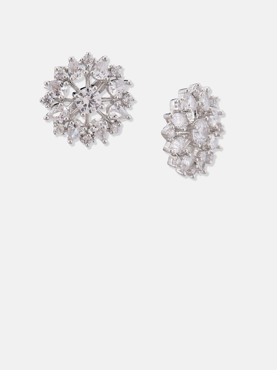 ATIBELLE Set Of 2 Gold-Plated Cubic Zirconia Studded Floral Shaped Studs