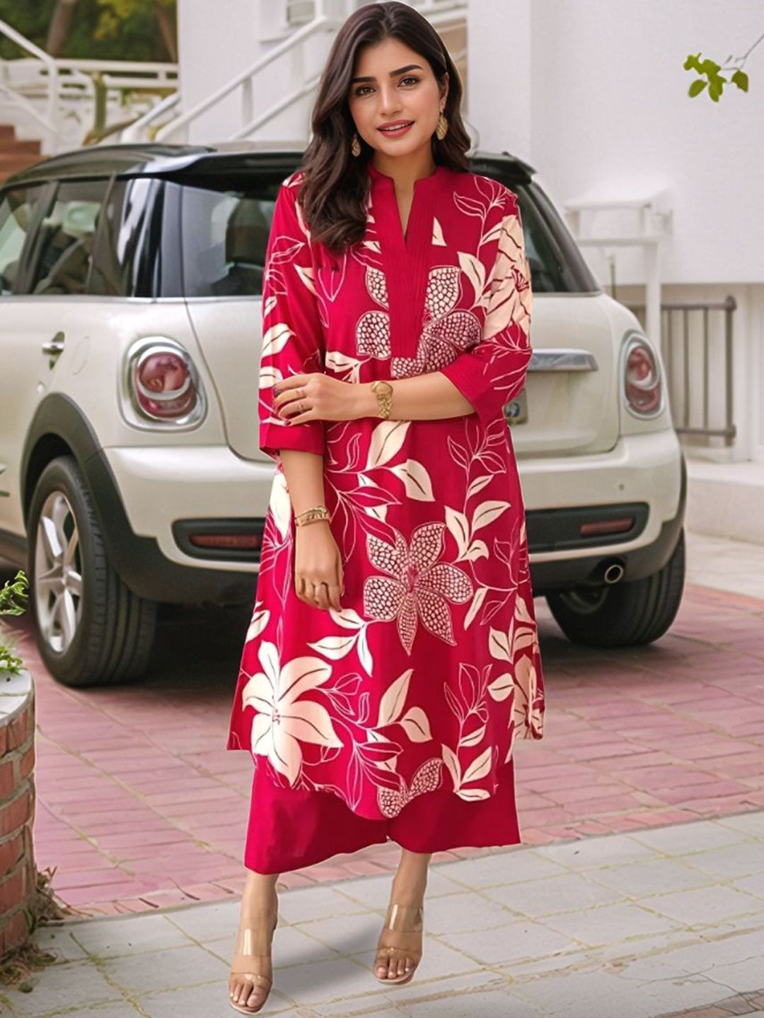 Anni Designer Floral Printed Mandarin Collar Kurta with Palazzos