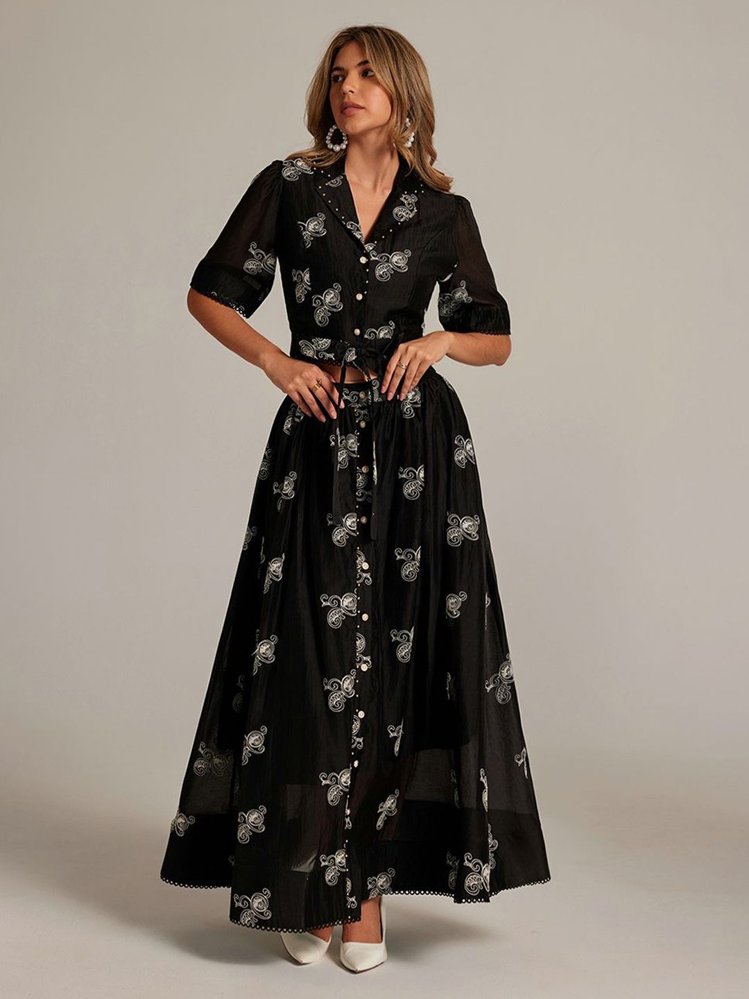 JC Collection Floral Printed Lapel Collar Top With Skirt Co-Ords-picture-37