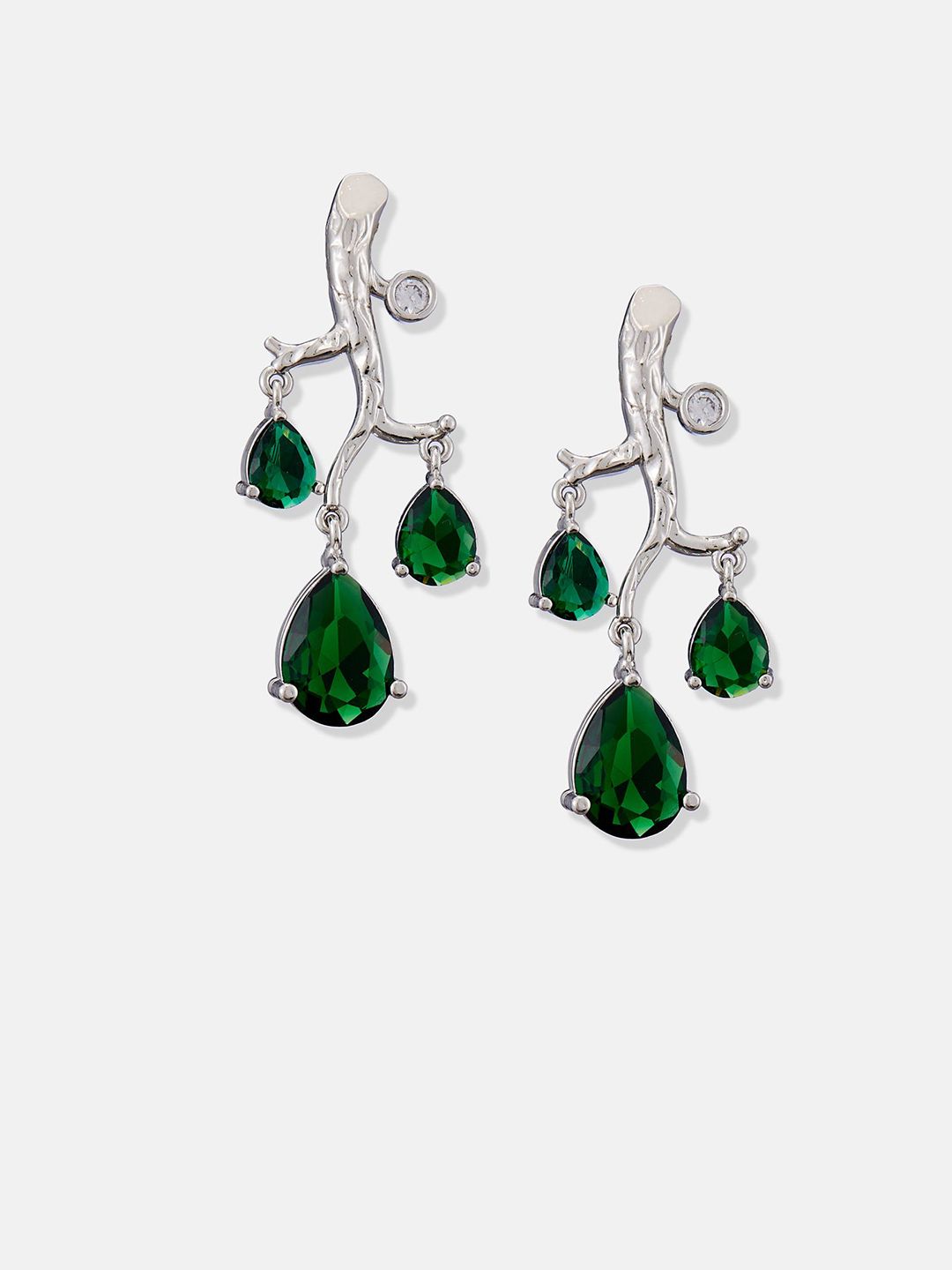 ATIBELLE Set Of 2 Silver-Plated Cubic Zirconia Studded Heart Shaped Drop Earrings