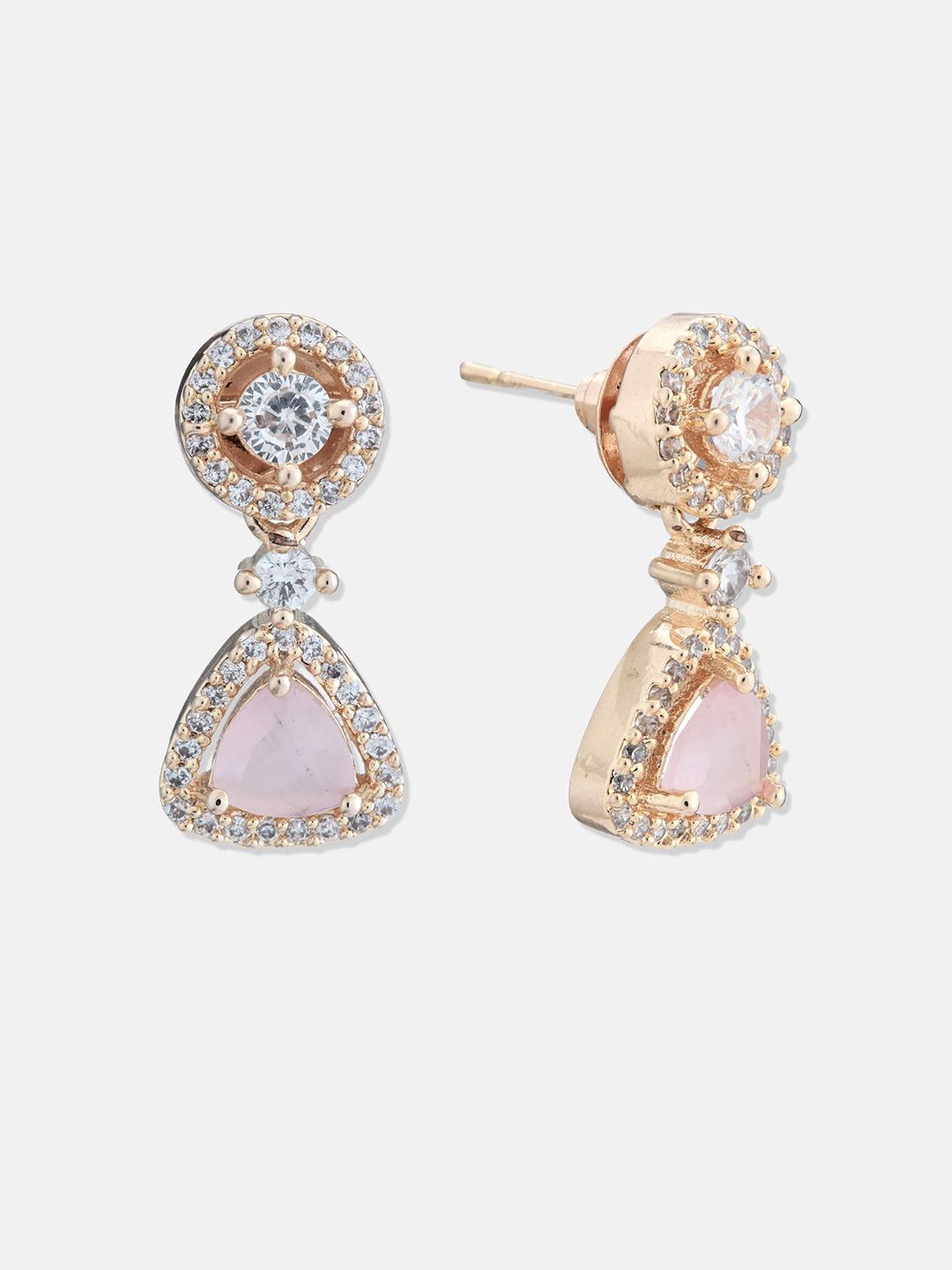 ATIBELLE Set Of 2 Silver-Plated Cubic Zirconia Studded Heart Shaped Drop Earrings