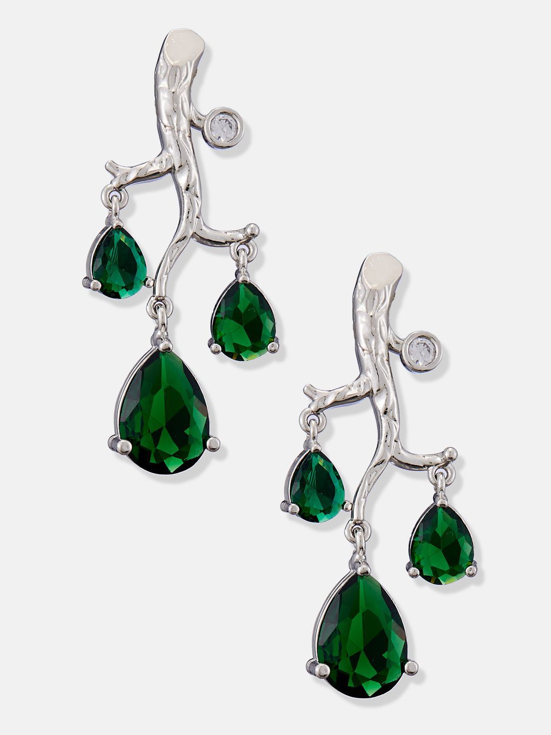 ATIBELLE Set Of 2 Silver-Plated Cubic Zirconia Studded Teardrop Shaped Drop Earrings