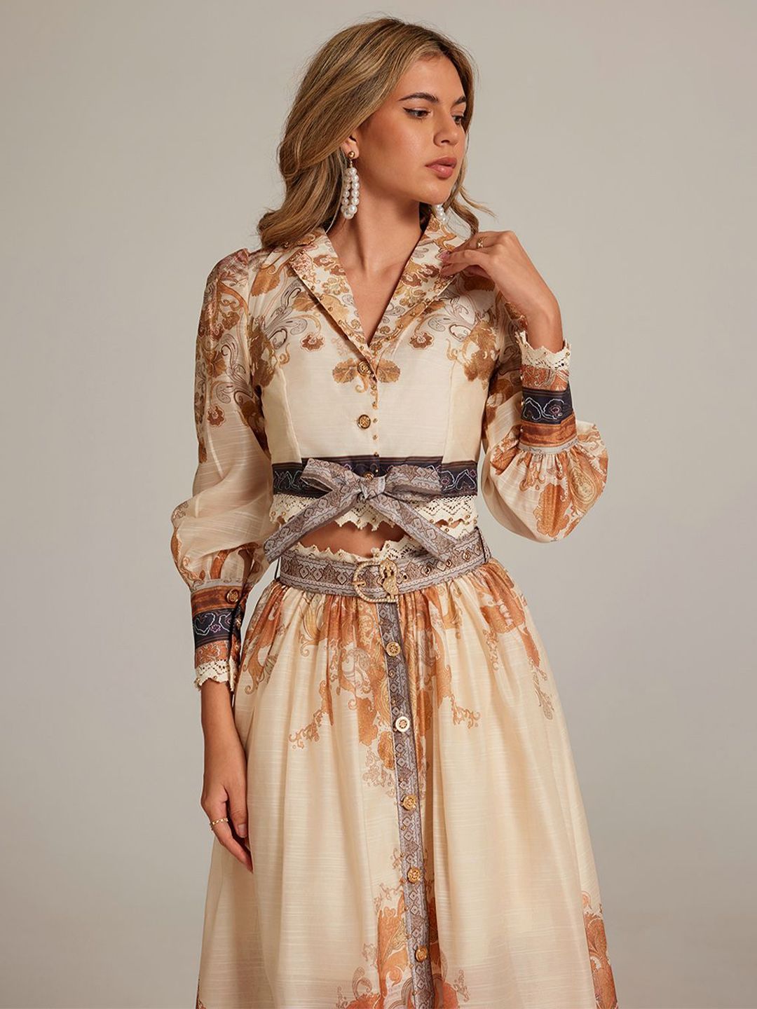 JC Collection Floral Printed Lapel Collar Top With Skirt Co-Ords-picture-14