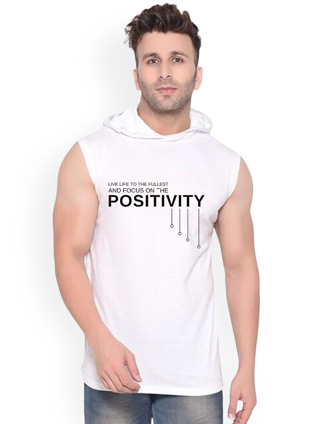 Fashnobic Positivity Printed Hooded Gym Vest- K__Print-200_gym_vest White M-picture-30