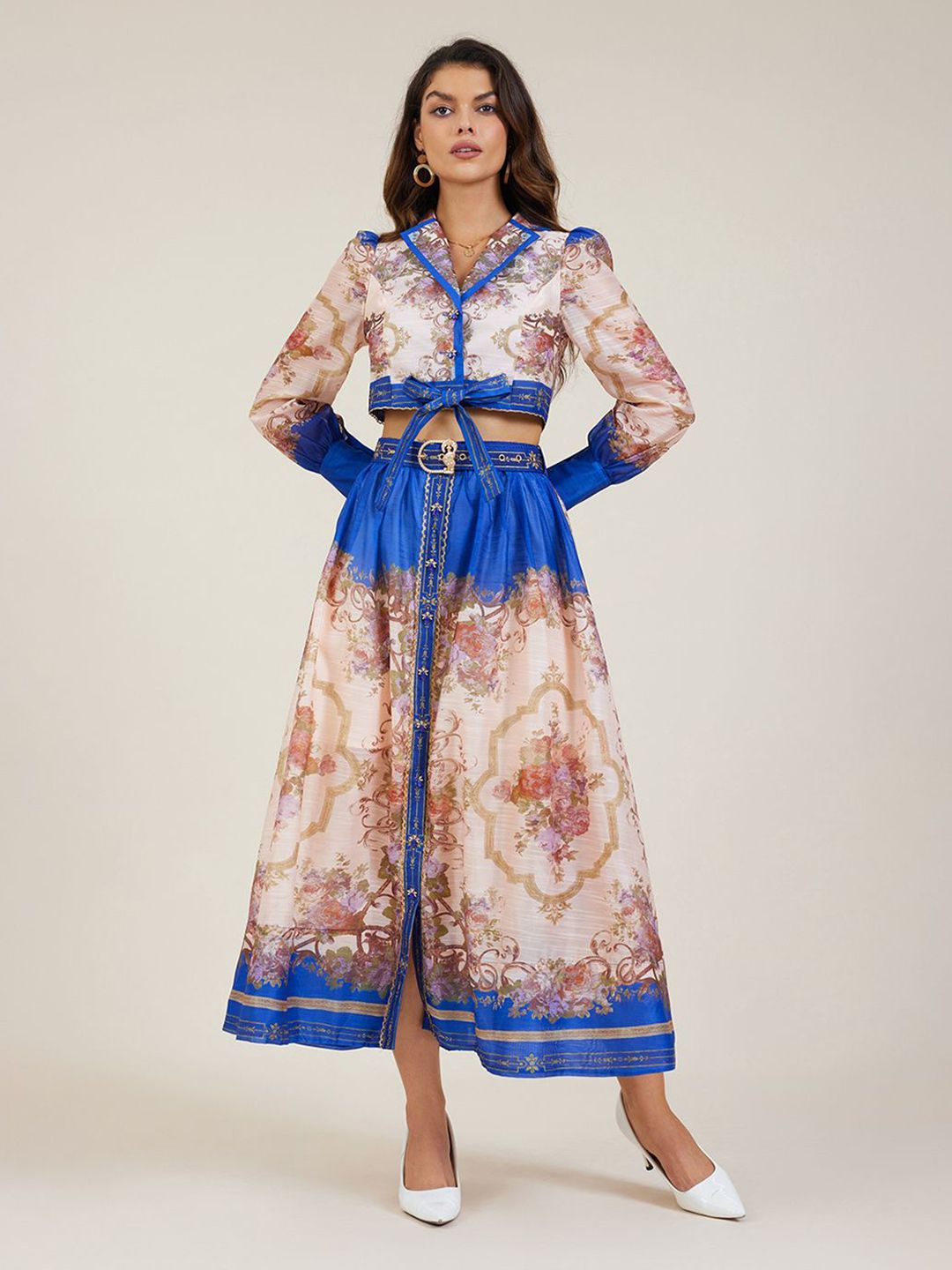 JC Collection Floral Printed Lapel Collar Top With Skirt Co-Ords-picture-35