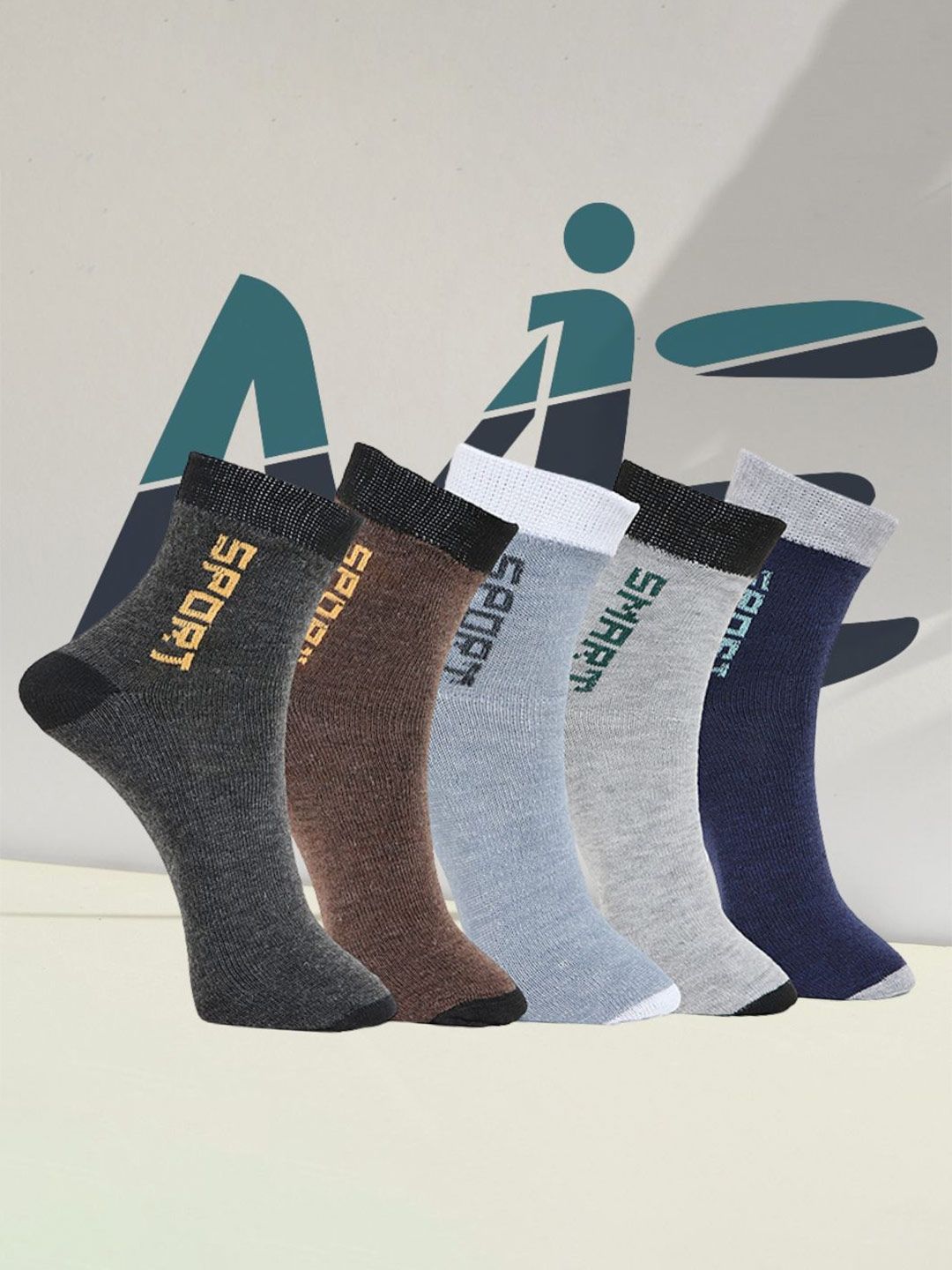 MJE Unisex Pack Of 5 Printed Anti-Odour Ankle-Length Socks-picture-4