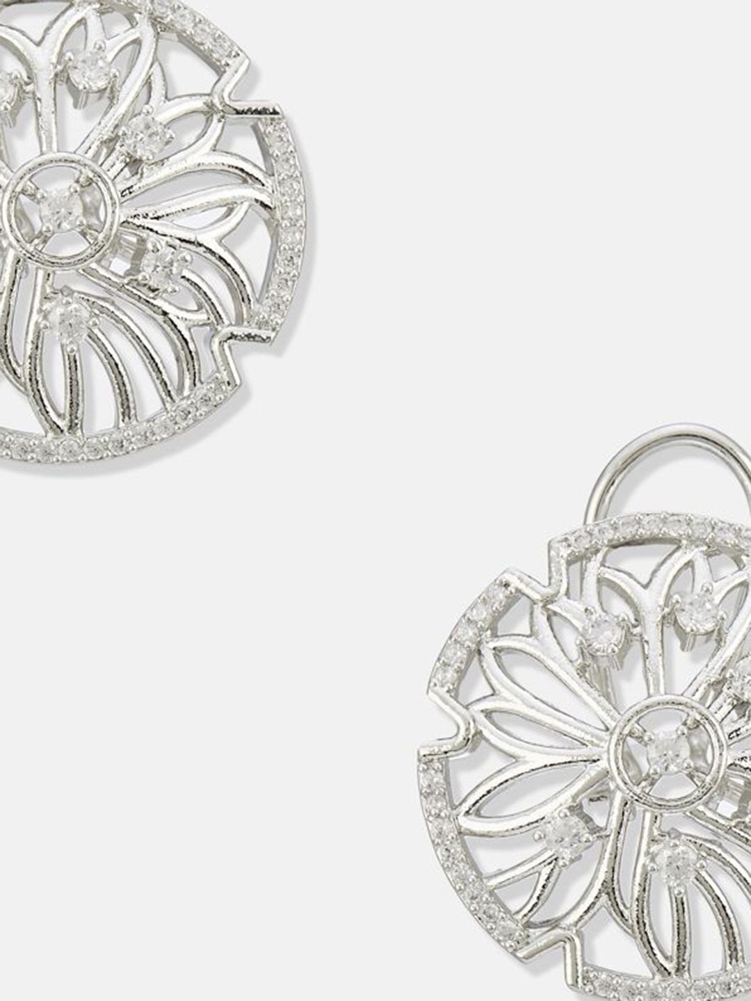 ATIBELLE Set Of 2 Silver-Plated Cubic Zirconia Studded Floral Shaped Studs