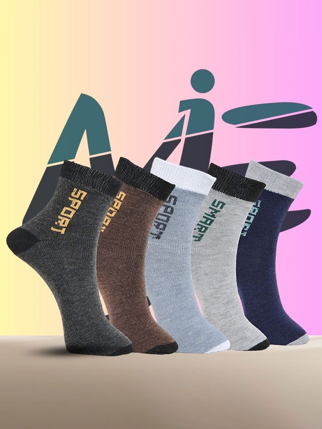 MJE Unisex Pack Of 5 Printed Anti-Odour Ankle-Length Socks-picture-48