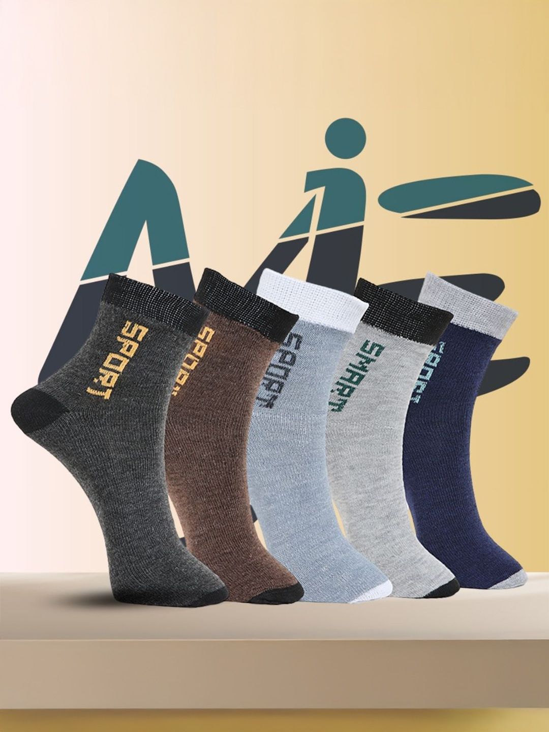 MJE Unisex Pack Of 5 Printed Anti-Odour Ankle-Length Socks-picture-23