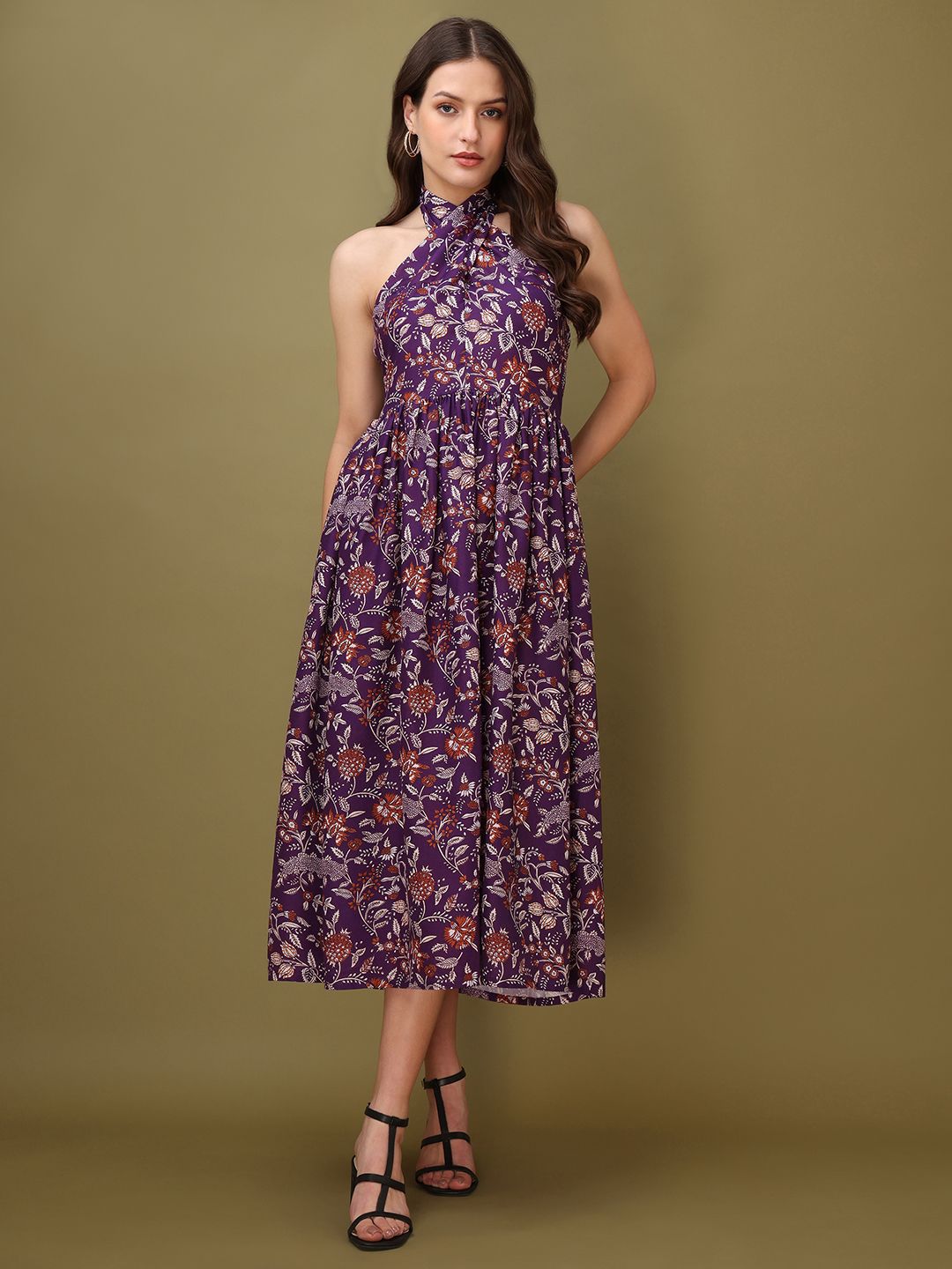 OBSHIVKA Women Floral Printed Cotton Fit and Flare Midi Dress-picture-29