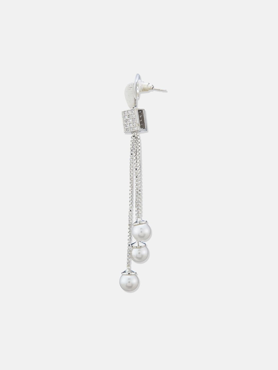 ATIBELLE Set Of 2 Silver-Plated Cubic Zirconia Studded Square Shaped Drop Earrings