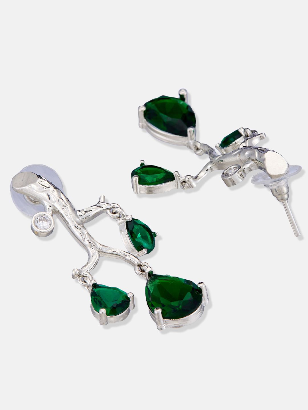 ATIBELLE Set Of 2 Silver-Plated Cubic Zirconia Studded Teardrop Shaped Drop Earrings