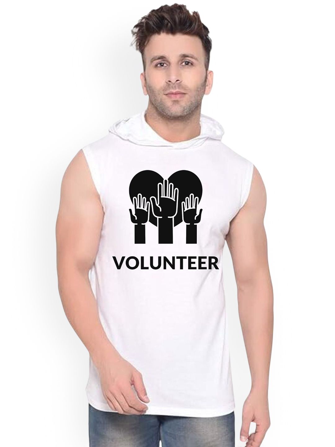 Fashnobic Volunteer Printed Hooded Gym Vest - K__Print-155_gym_vest White M-picture-22