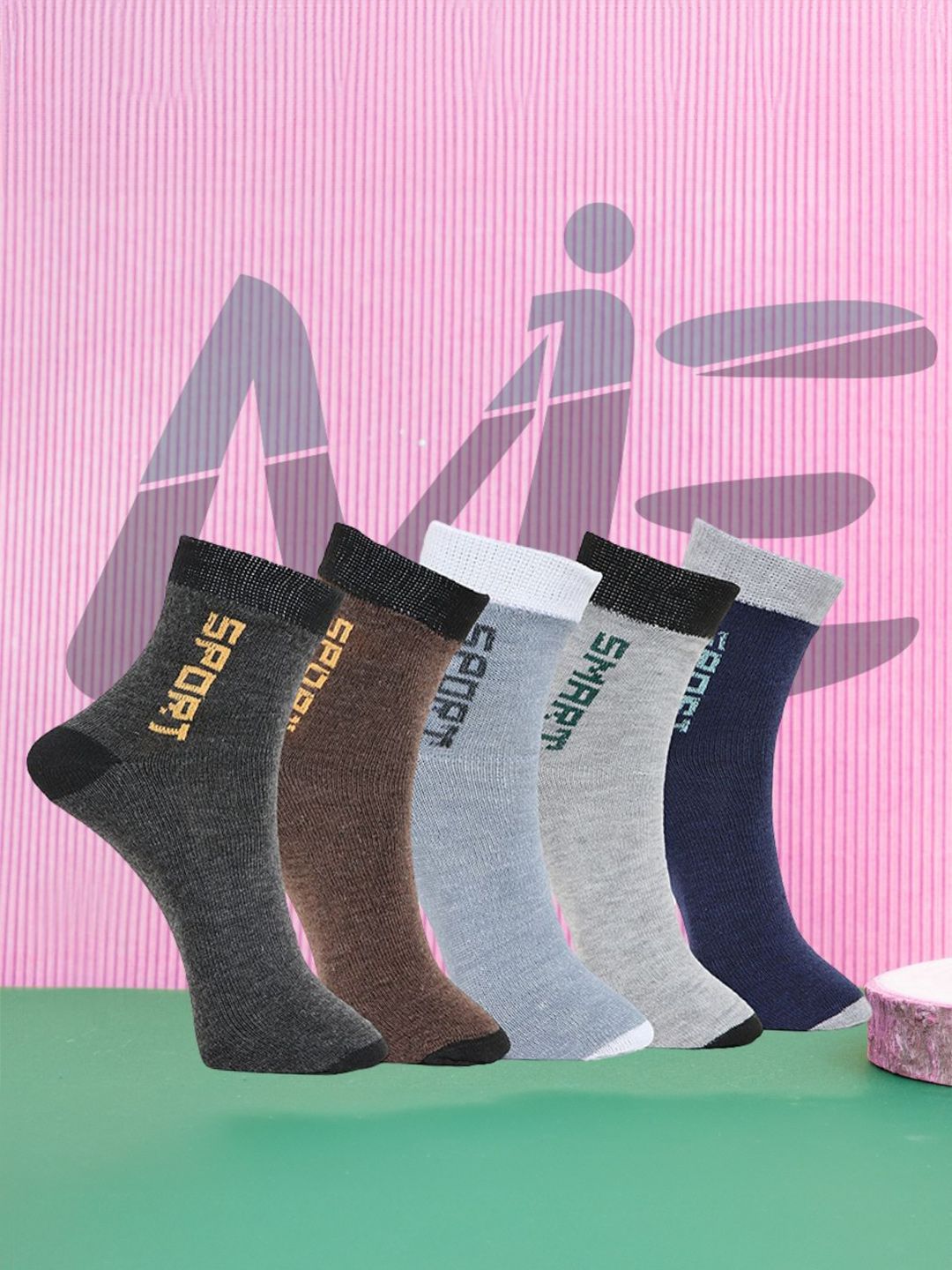 MJE Unisex Pack Of 5 Printed Anti-Odour Ankle-Length Socks-picture-29