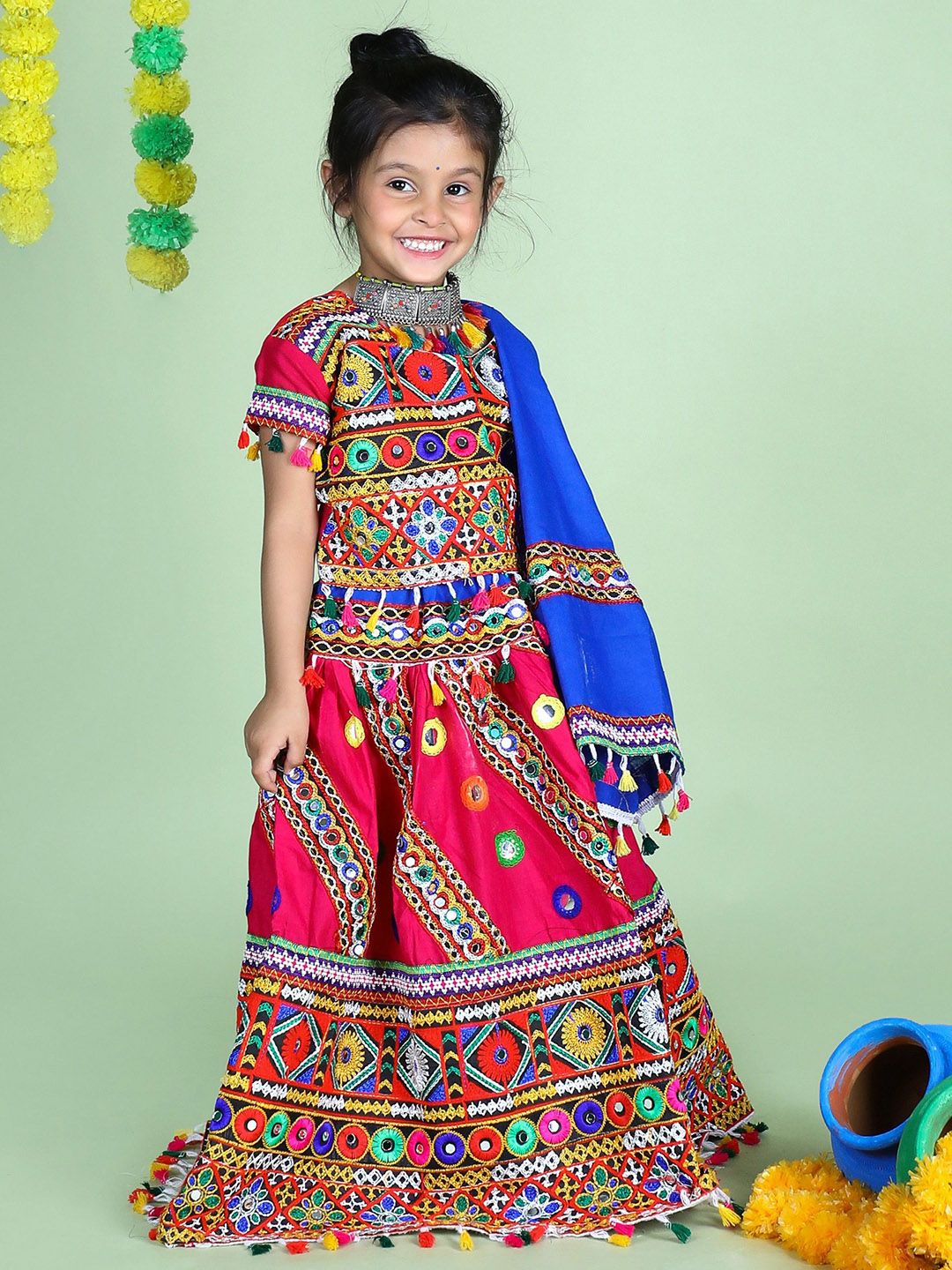 BANJARA INDIA Girls Embroidered Thread Work Ready to Wear Lehenga & Blouse With Dupatta-picture-27