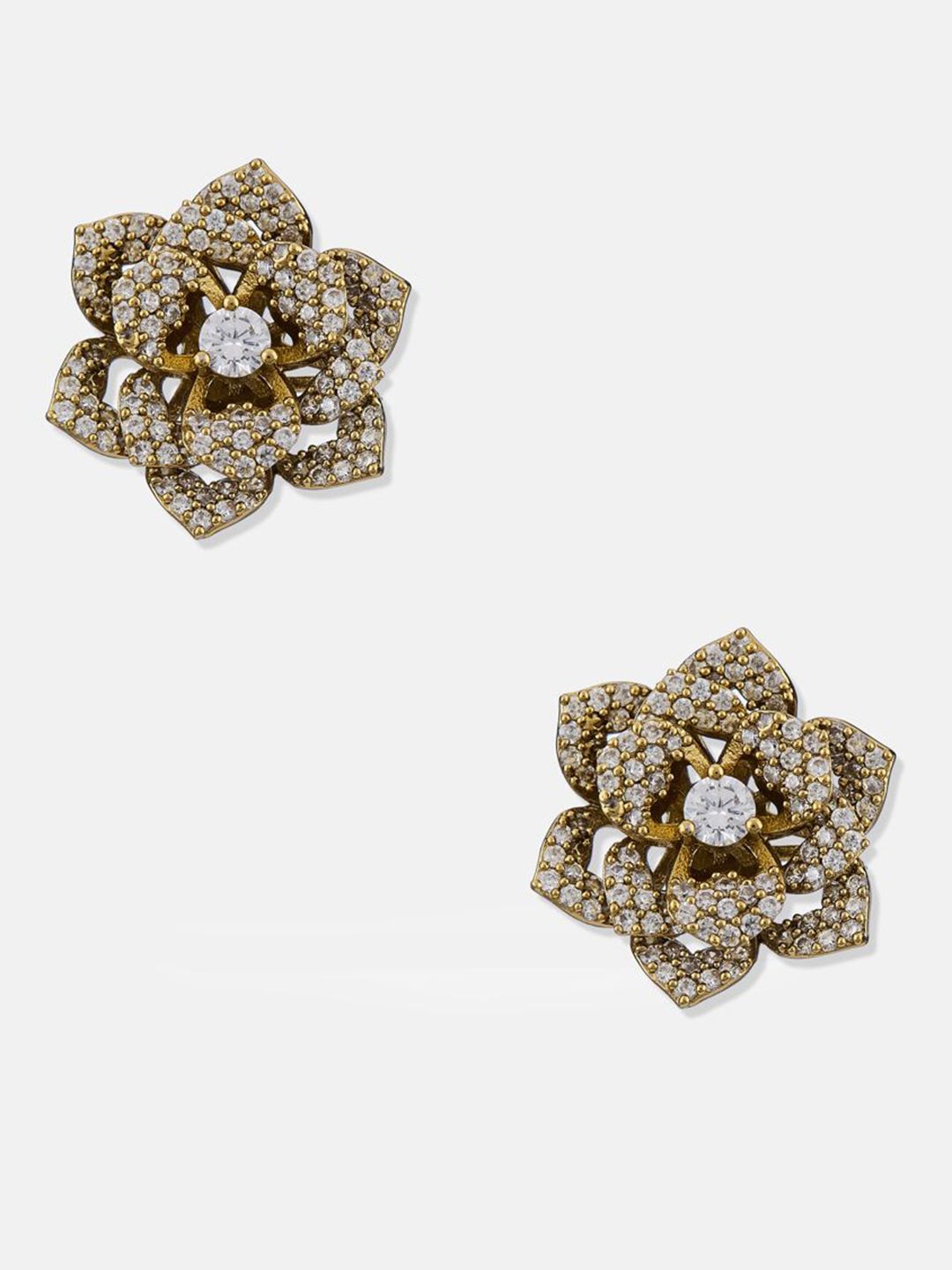 ATIBELLE Set Of 2 Gold-Plated Cubic Zirconia Studded Floral Shaped Studs