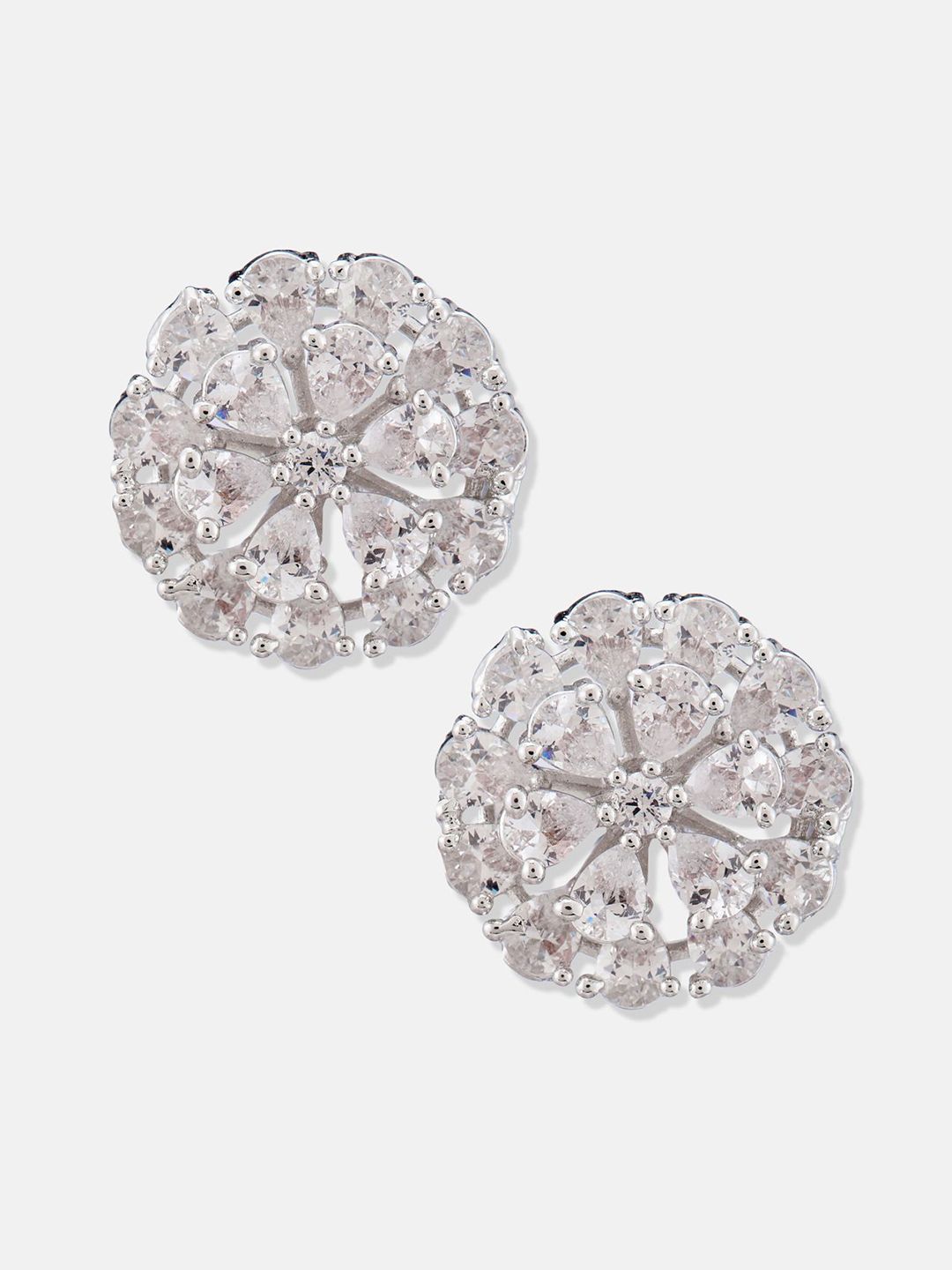 ATIBELLE Set Of 2 Silver-Plated Cubic Zirconia Studded & Pearls Beaded Geometric Studs