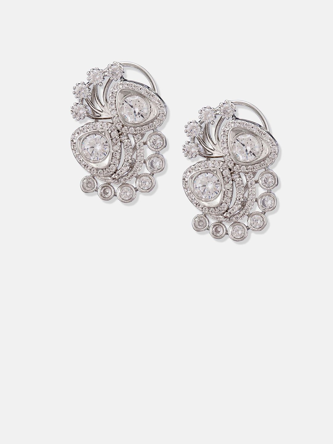 ATIBELLE Set Of 2 Silver-Plated Cubic Zirconia Studded Floral Shaped Studs