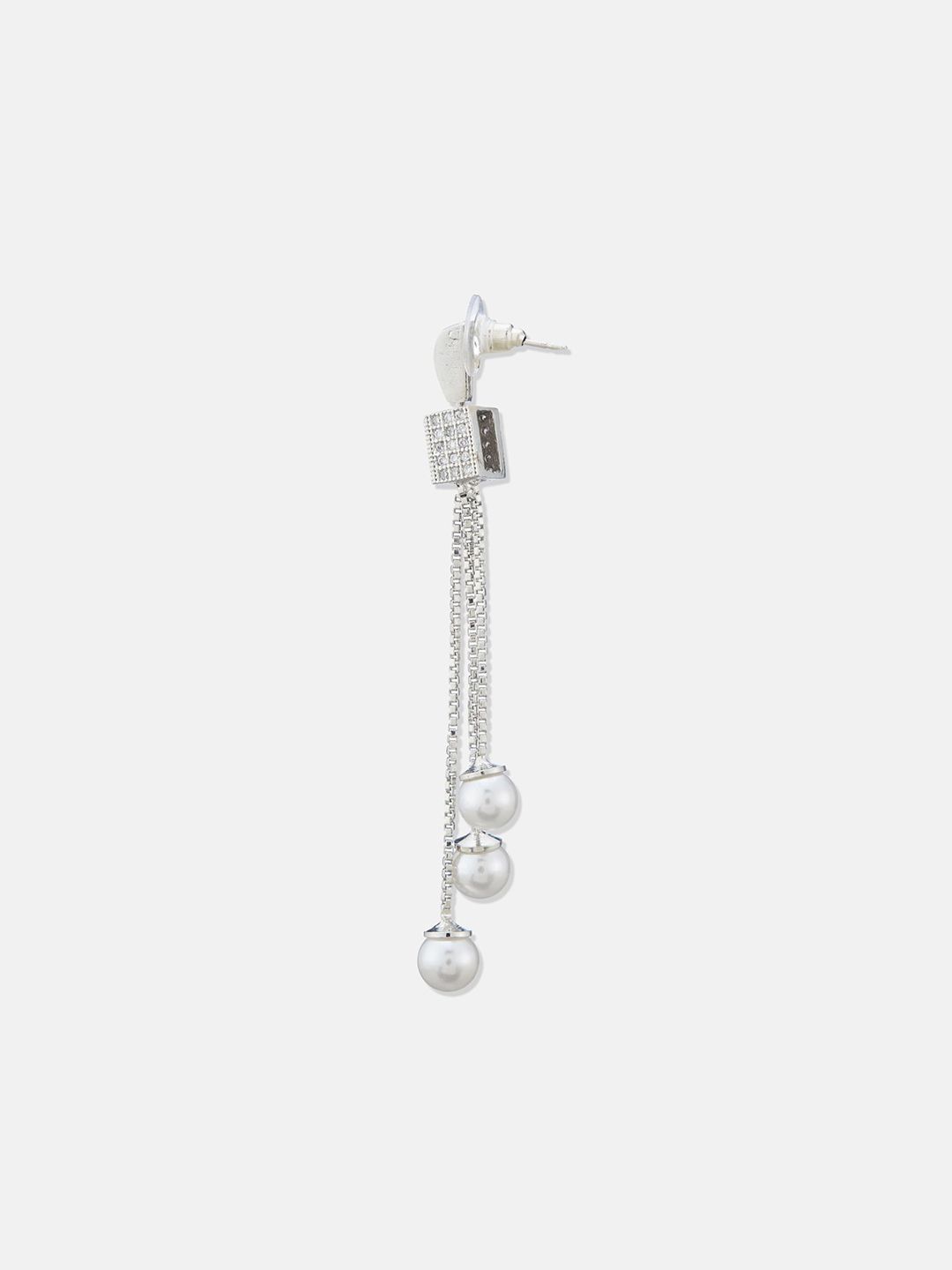 ATIBELLE Set Of 2 Silver-Plated Cubic Zirconia Studded Square Shaped Drop Earrings
