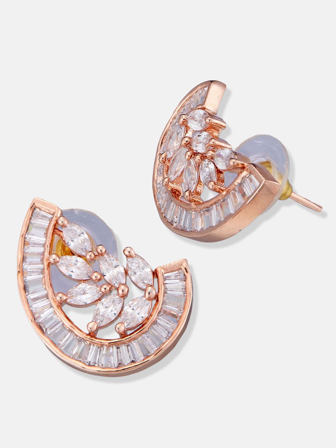 ATIBELLE Set Of 2 Rose Gold-Plated Cubic Zirconia Studded Crescent Shaped Studs