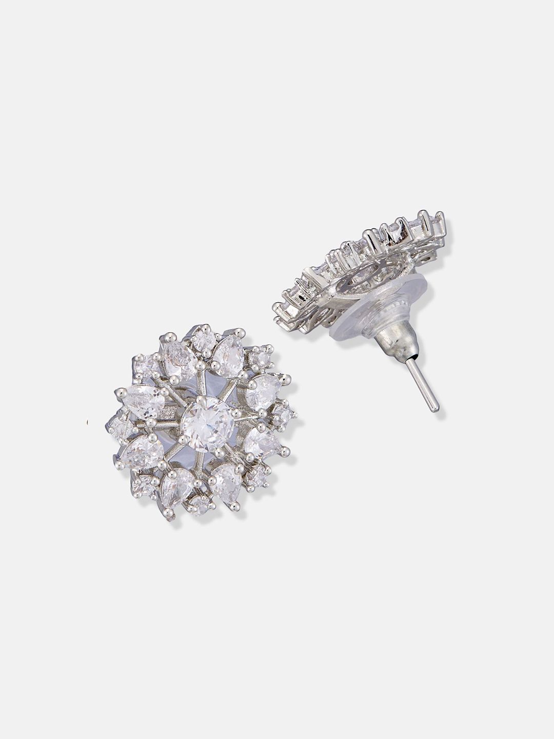 ATIBELLE Set Of 2 Gold-Plated Cubic Zirconia Studded Floral Shaped Studs