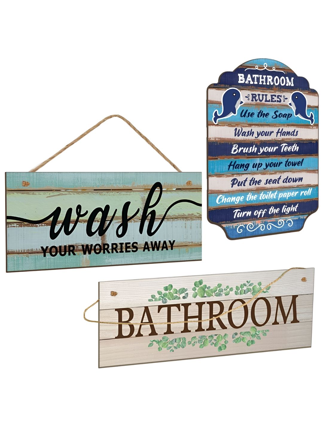 Chaka Chaundh 3Pcs Blue & Green Printed Wooden Sign Palques Wall Hangings-picture-11