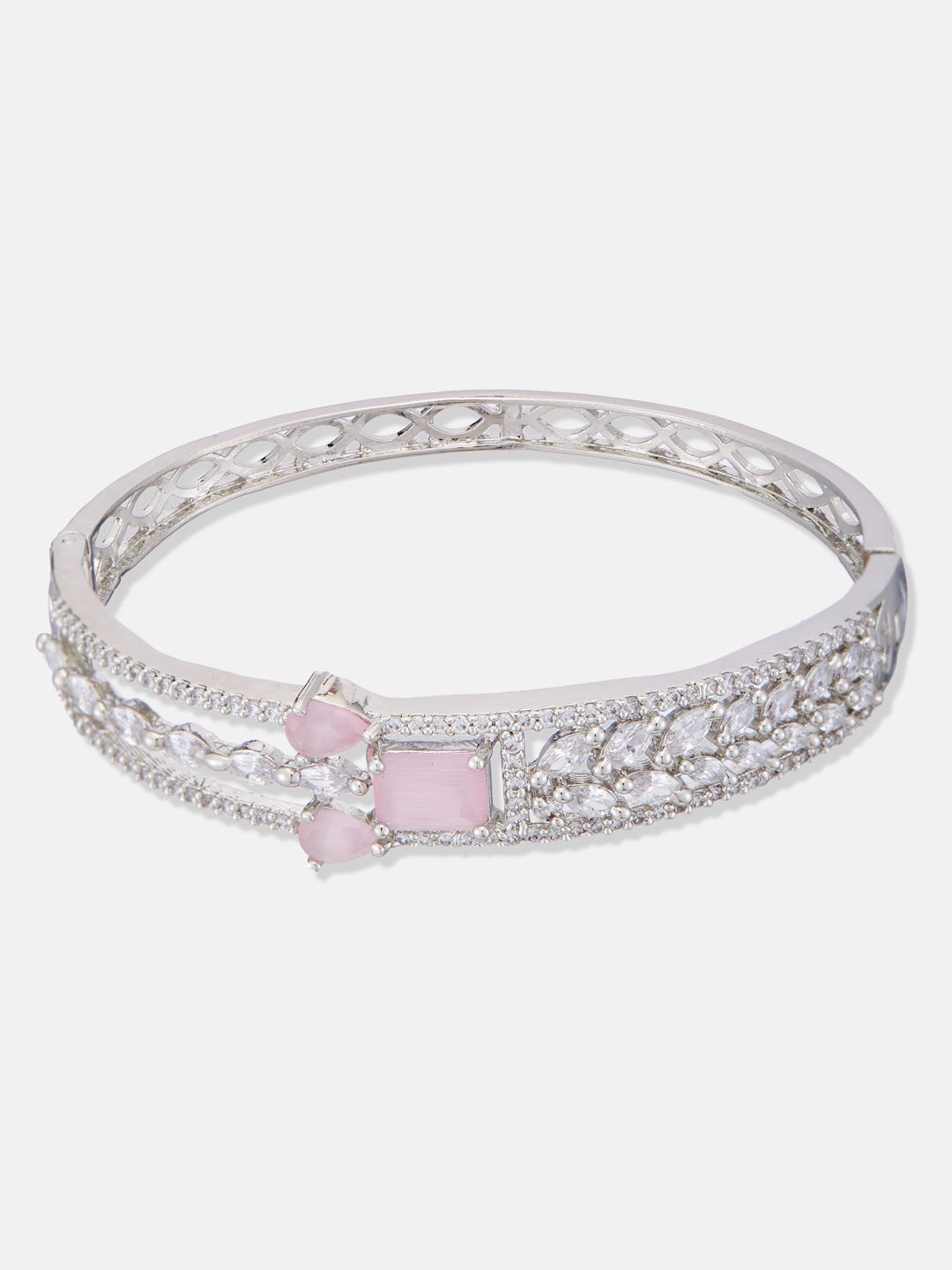 ATIBELLE Women 2 Brass Cubic Zirconia Silver-Plated Kada Bracelet