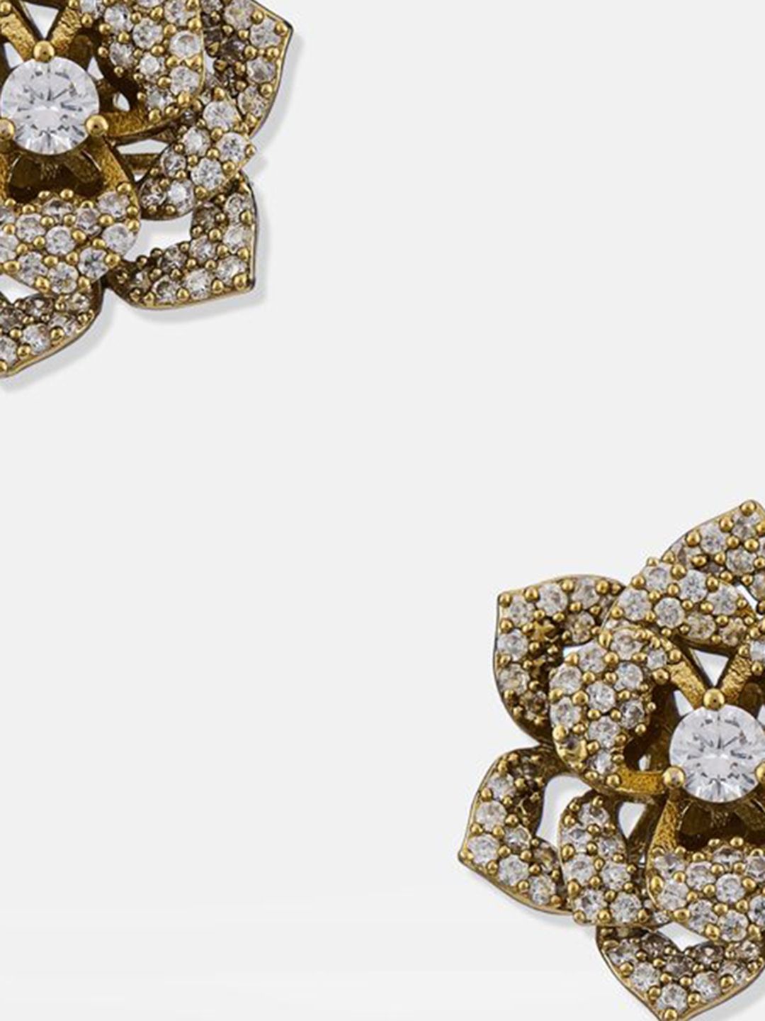 ATIBELLE Set Of 2 Gold-Plated Cubic Zirconia Studded Floral Shaped Studs