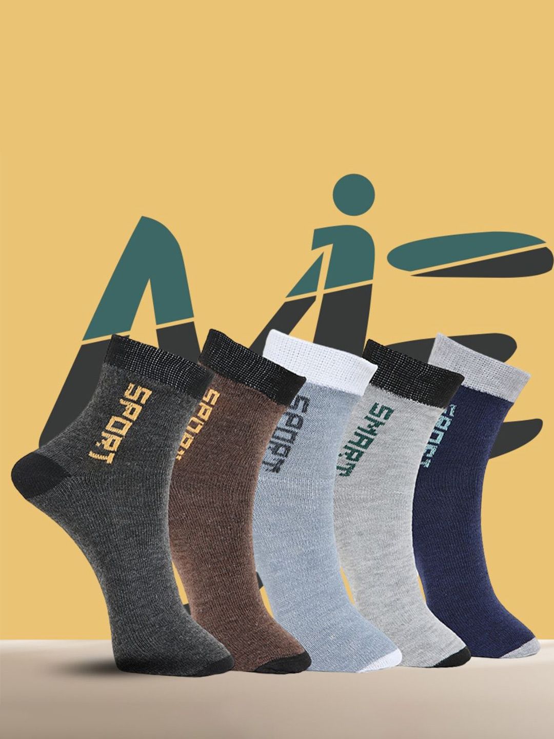 MJE Pack Of 5 Printed Mid Rise Ankle Length Socks-picture-31