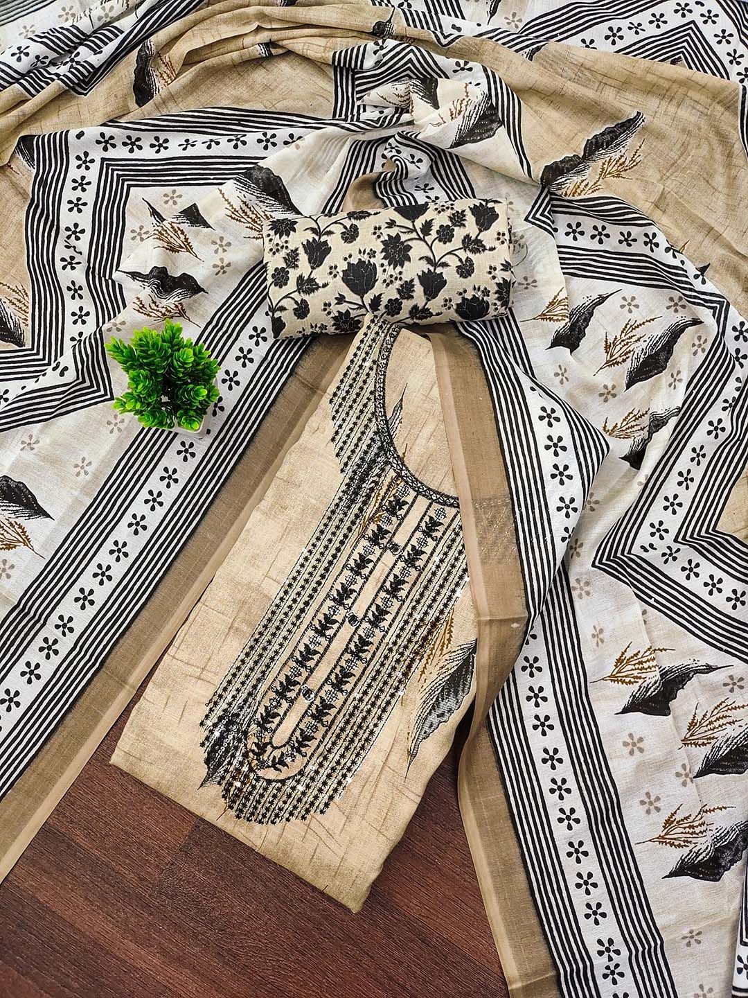 Panzora Floral Printed Sequinned Unstitched Dress Material-picture-20