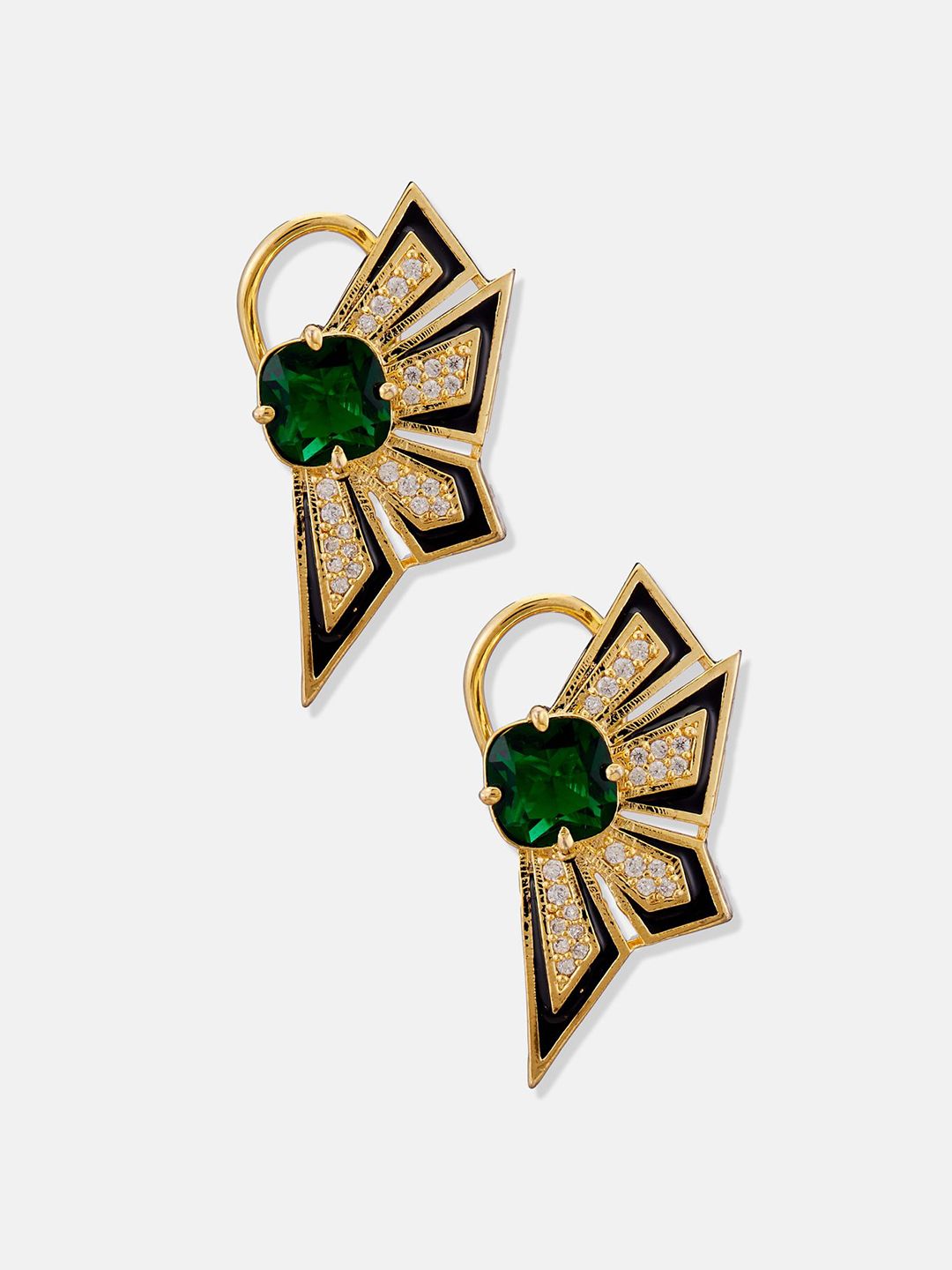 ATIBELLE Set Of 2 Gold-Plated Cubic Zirconia Studded Geometric Shaped Studs