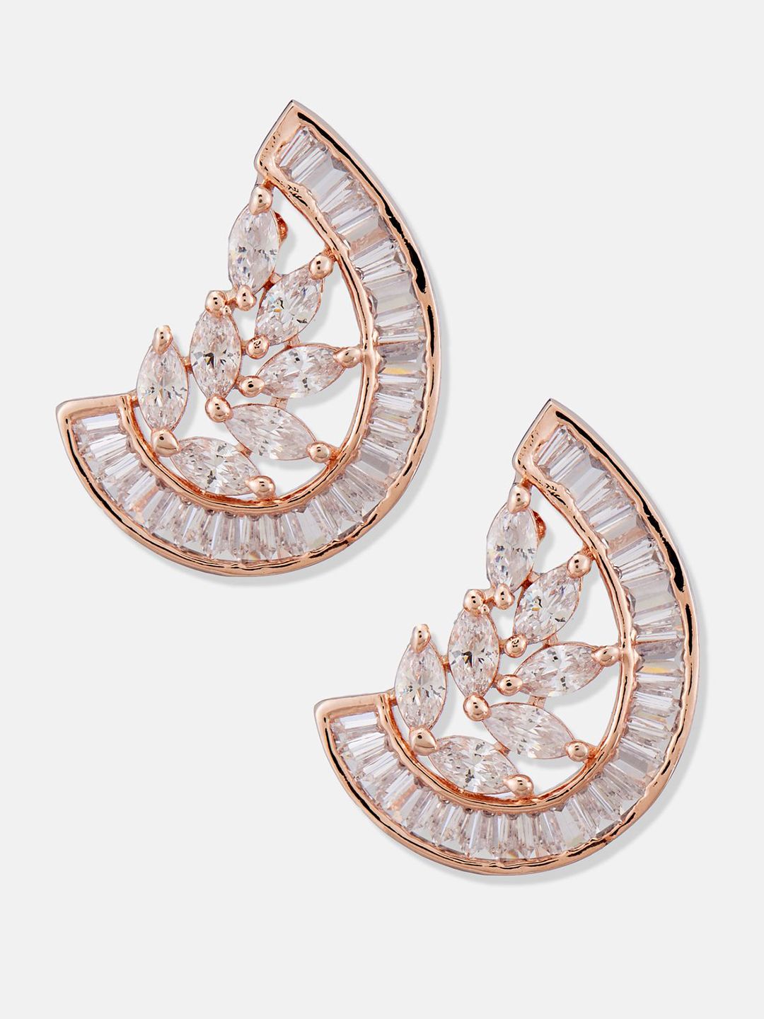 ATIBELLE Set Of 2 Rose Gold-Plated Cubic Zirconia Studded Crescent Shaped Studs