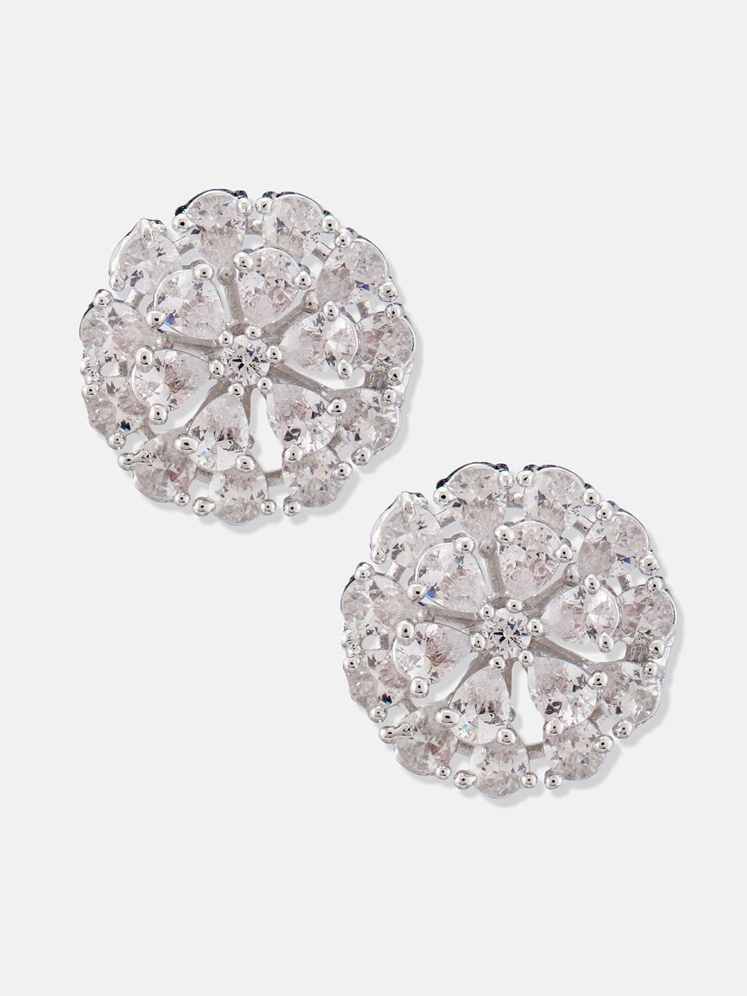 ATIBELLE Set Of 2 Gold-Plated Cubic Zirconia Studded Floral Shaped Studs