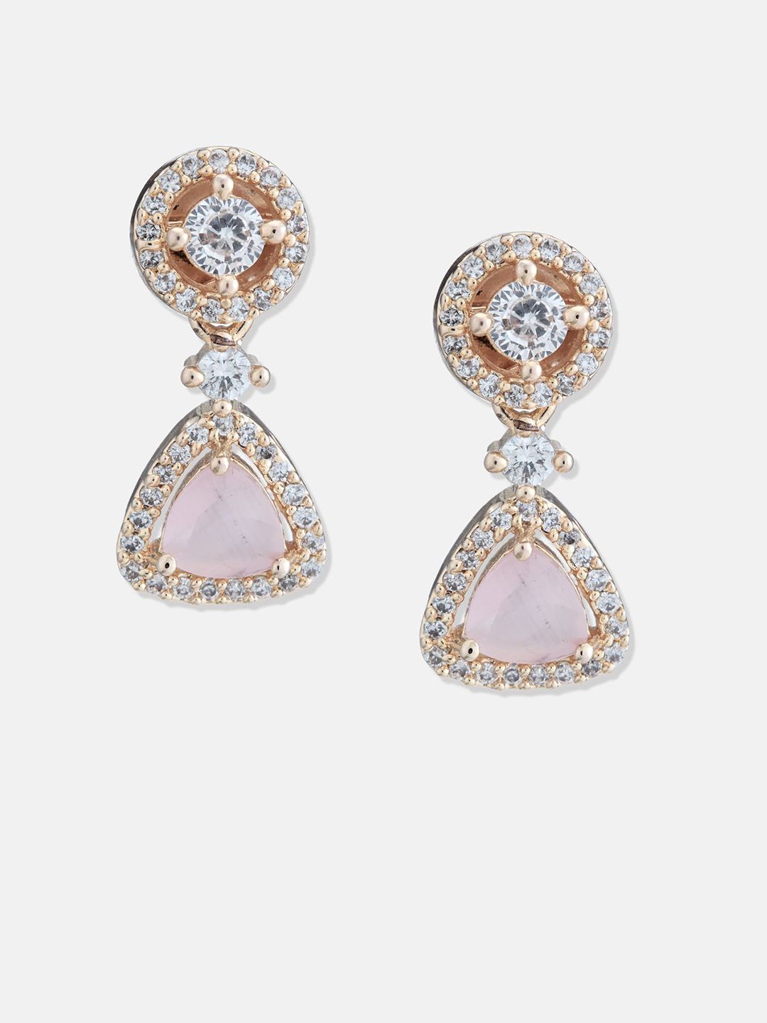 ATIBELLE Set Of 2 Silver-Plated Cubic Zirconia Studded Heart Shaped Drop Earrings