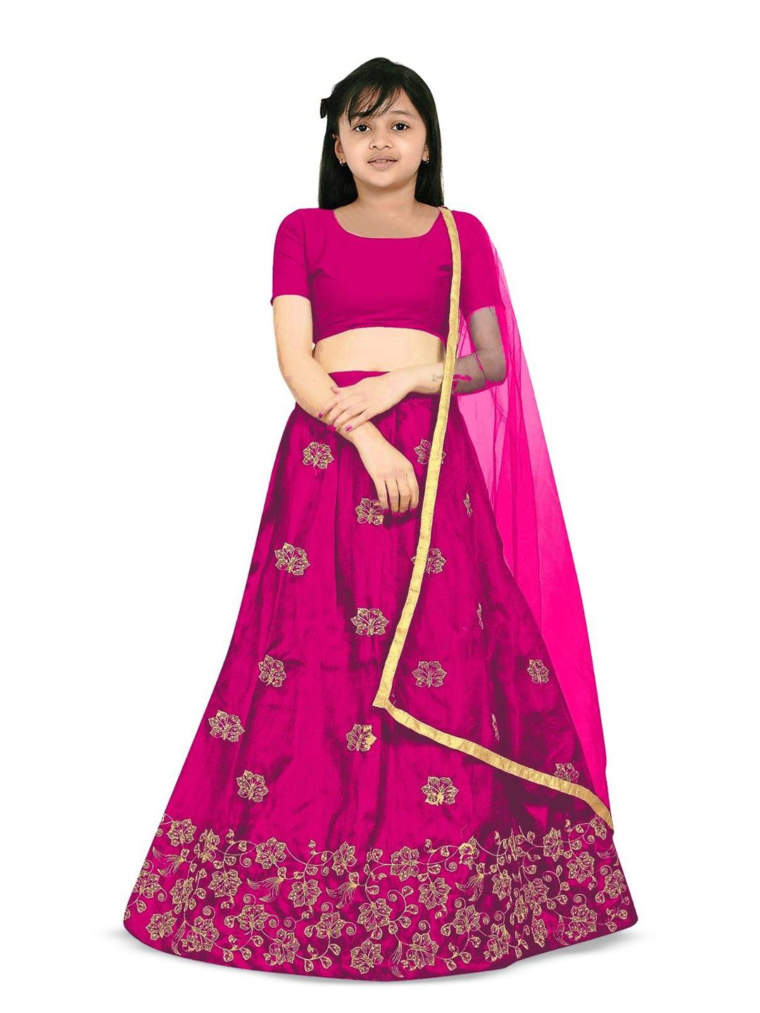 Tejam Girls Embroidered Sequinned Ready to Wear Lehenga & Blouse With Dupatta-image-17
